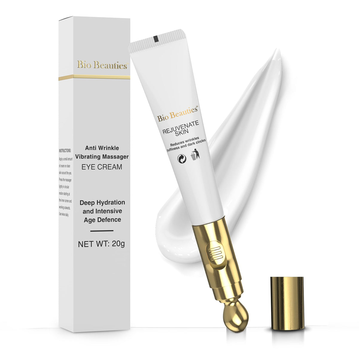 Bio Beauties crème yeux massage électrique dégonfle les poches et hydrate durablement le regard.