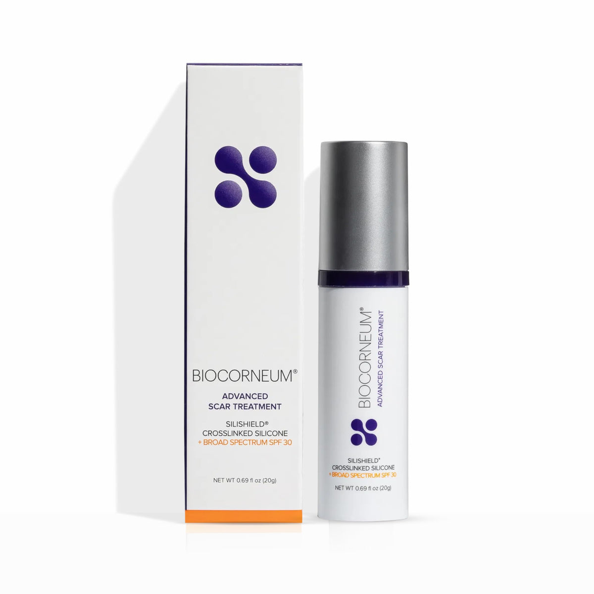 BIOCORNEUM Silishield flacon: protection durable et application facile sur cicatrices.