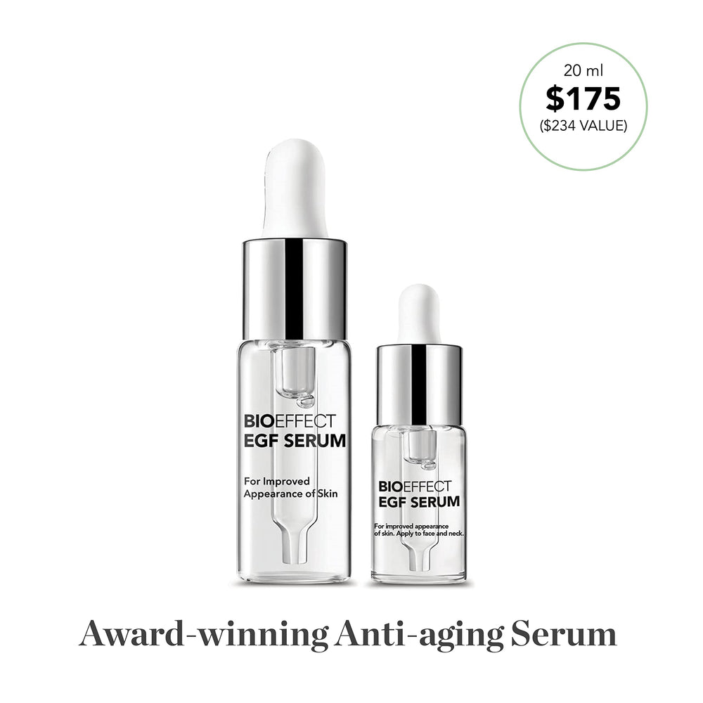 Bioeffect EGF Sérum – application matin et soir pour peau radieuse.