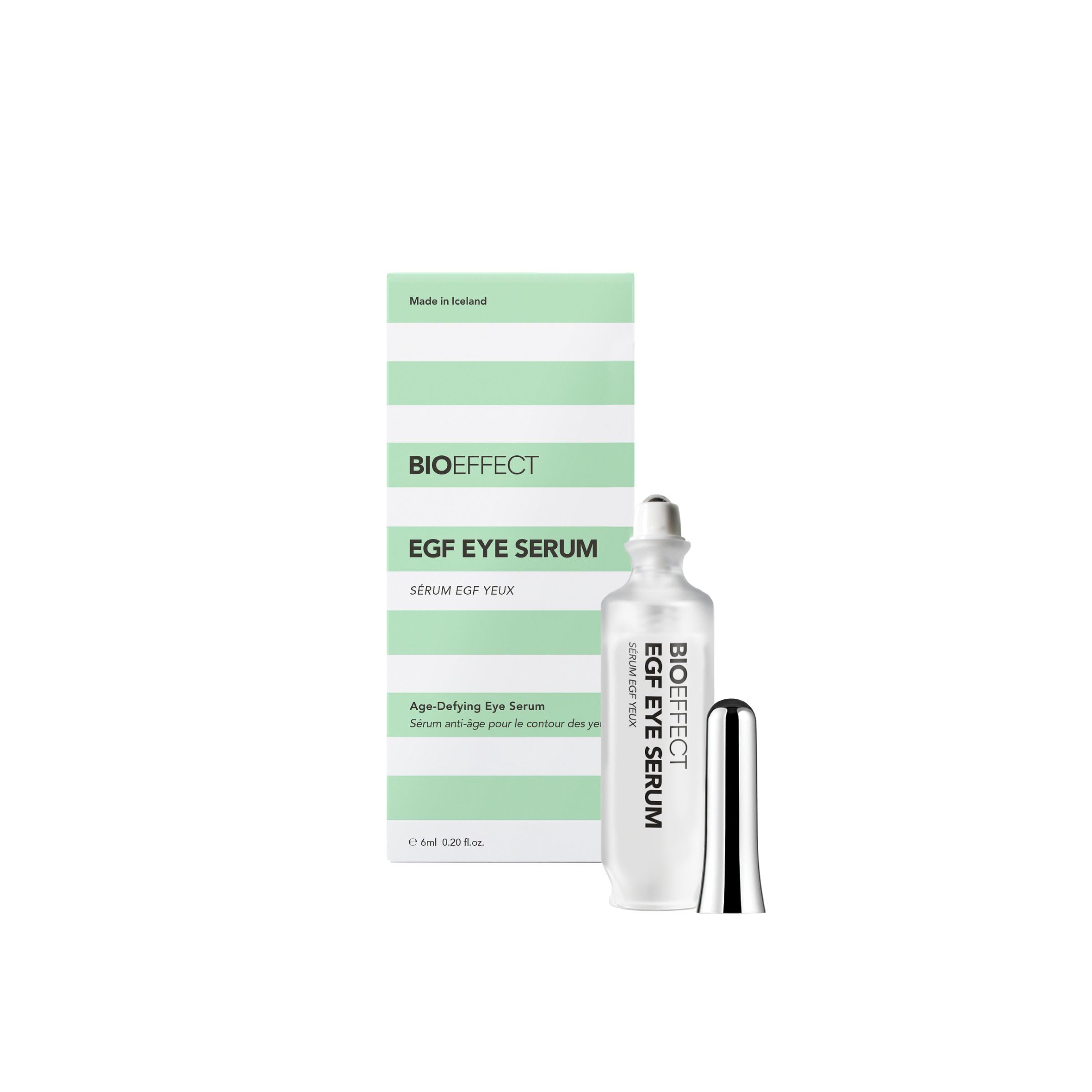 Sérum contour des yeux BIOEFFECT avec roller refroidissant pour rafraîchir le regard.