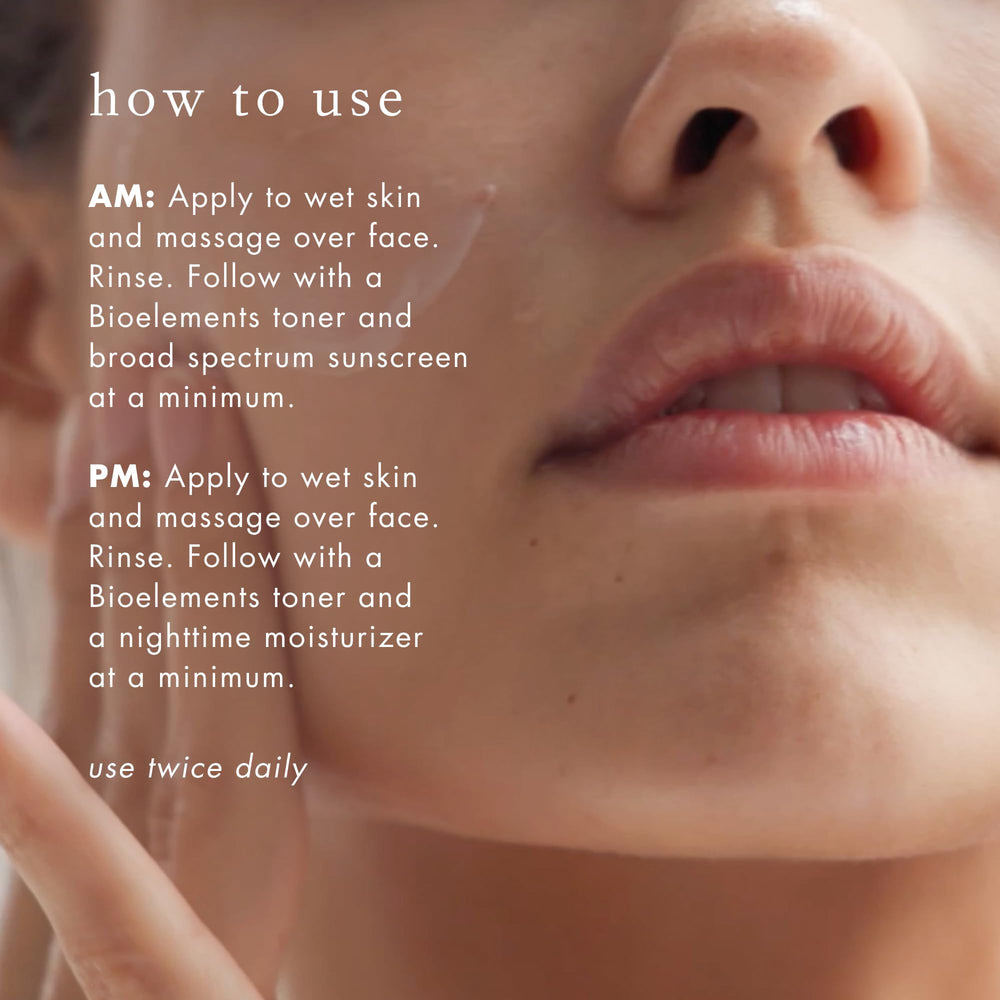 Bioelements Moisture Positive Cleanser — produit vegan, sans gluten et non testé sur les animaux.
