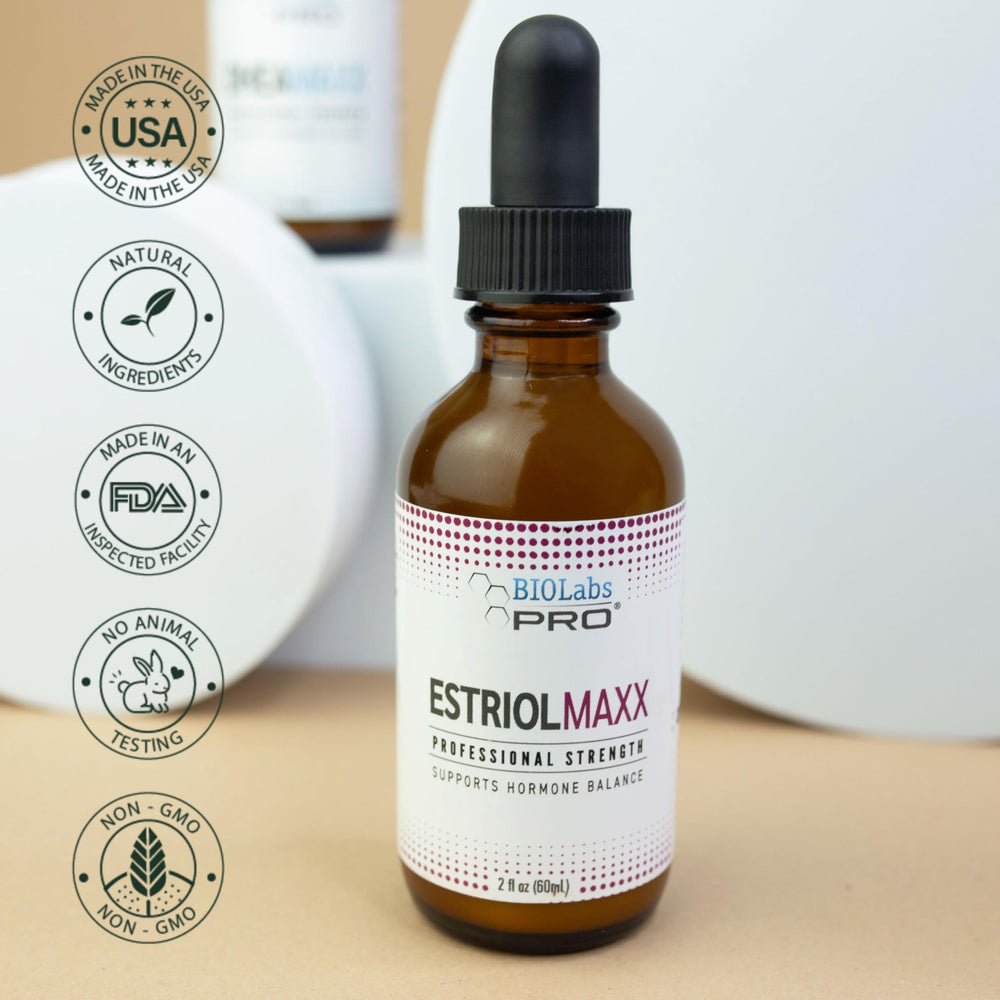 Biolabs Pro Estri Oil — application sur peau et absorption topique agréable.