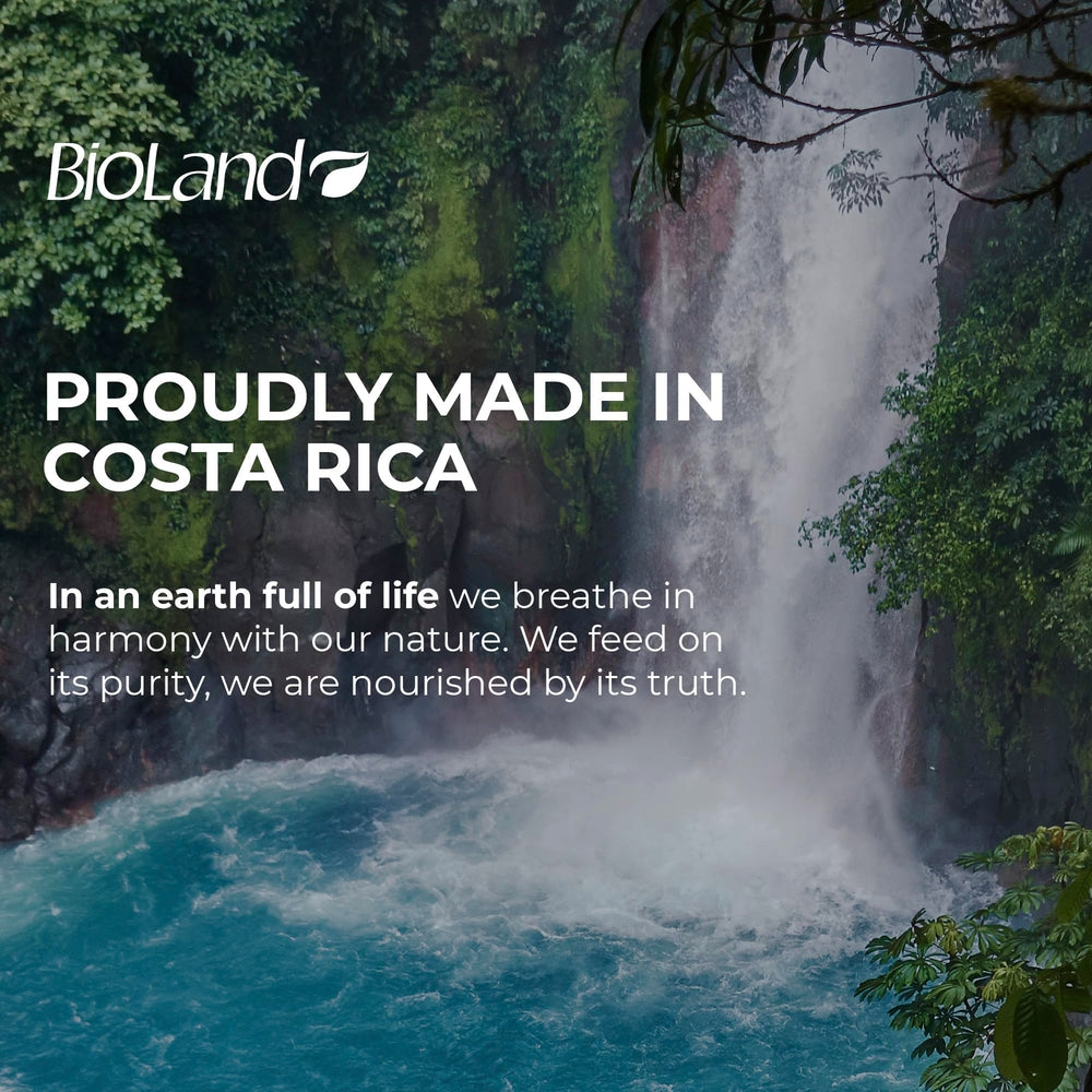 Bioland Costa Rica production line image, highlighting harvest-to-bottle purity