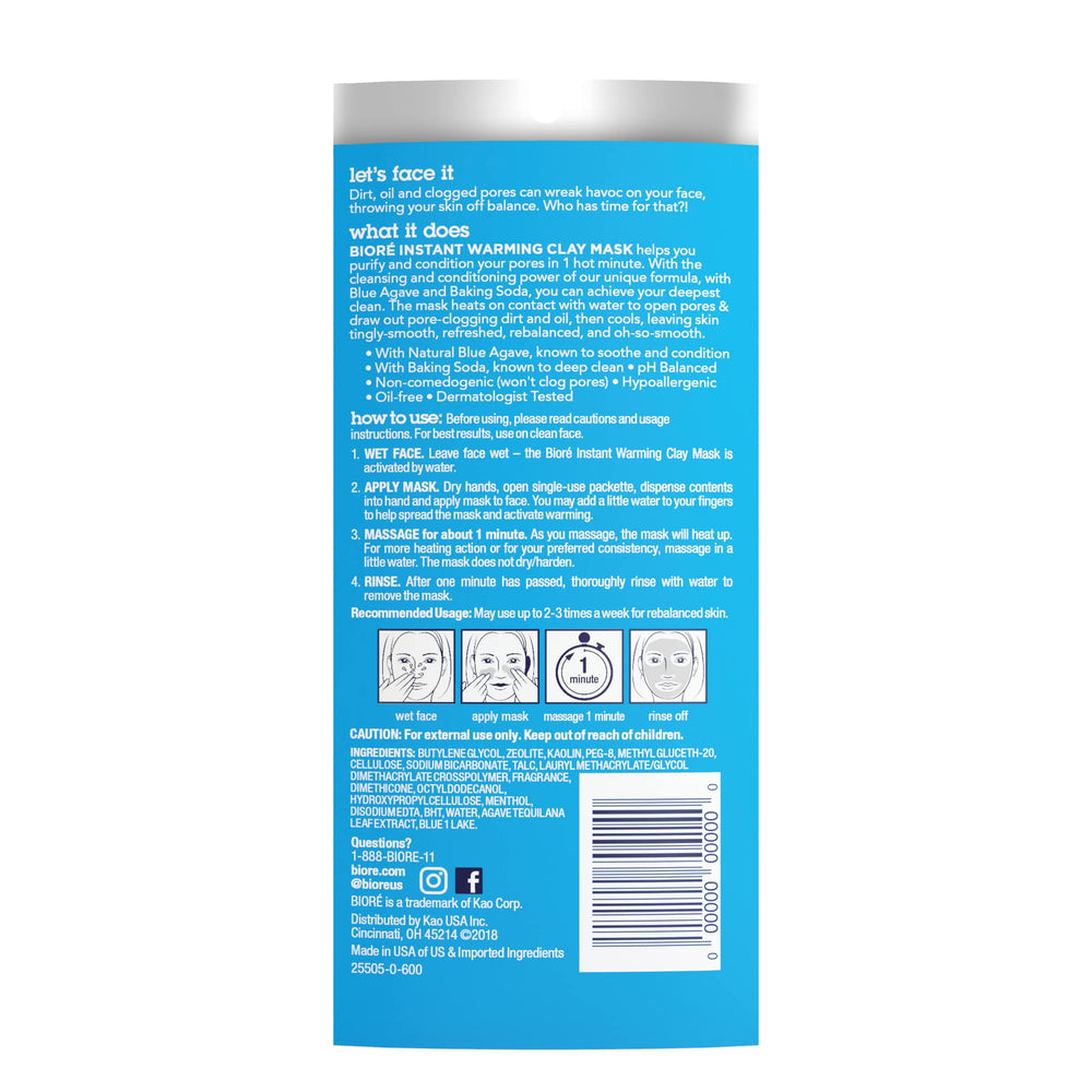 Biore Masque Detox utilisation rapide en 3–5 minutes peau propre