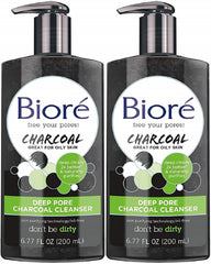 Bioré Nettoyant charbon pour pores profonds – bouteille purifiante et impuretés absorbées.