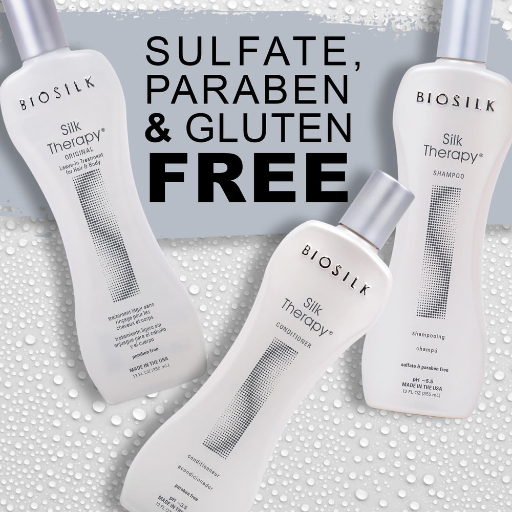 Cheveux brillants après utilisation du kit BioSilk, toucher soyeux et léger.