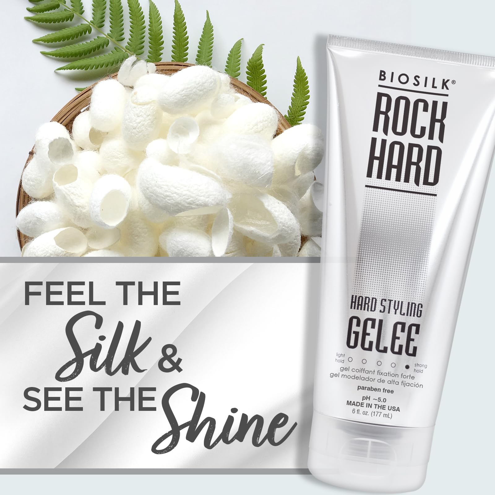 BioSilk Rock Hard Gel utilisation sur cheveux secs pour style durable.