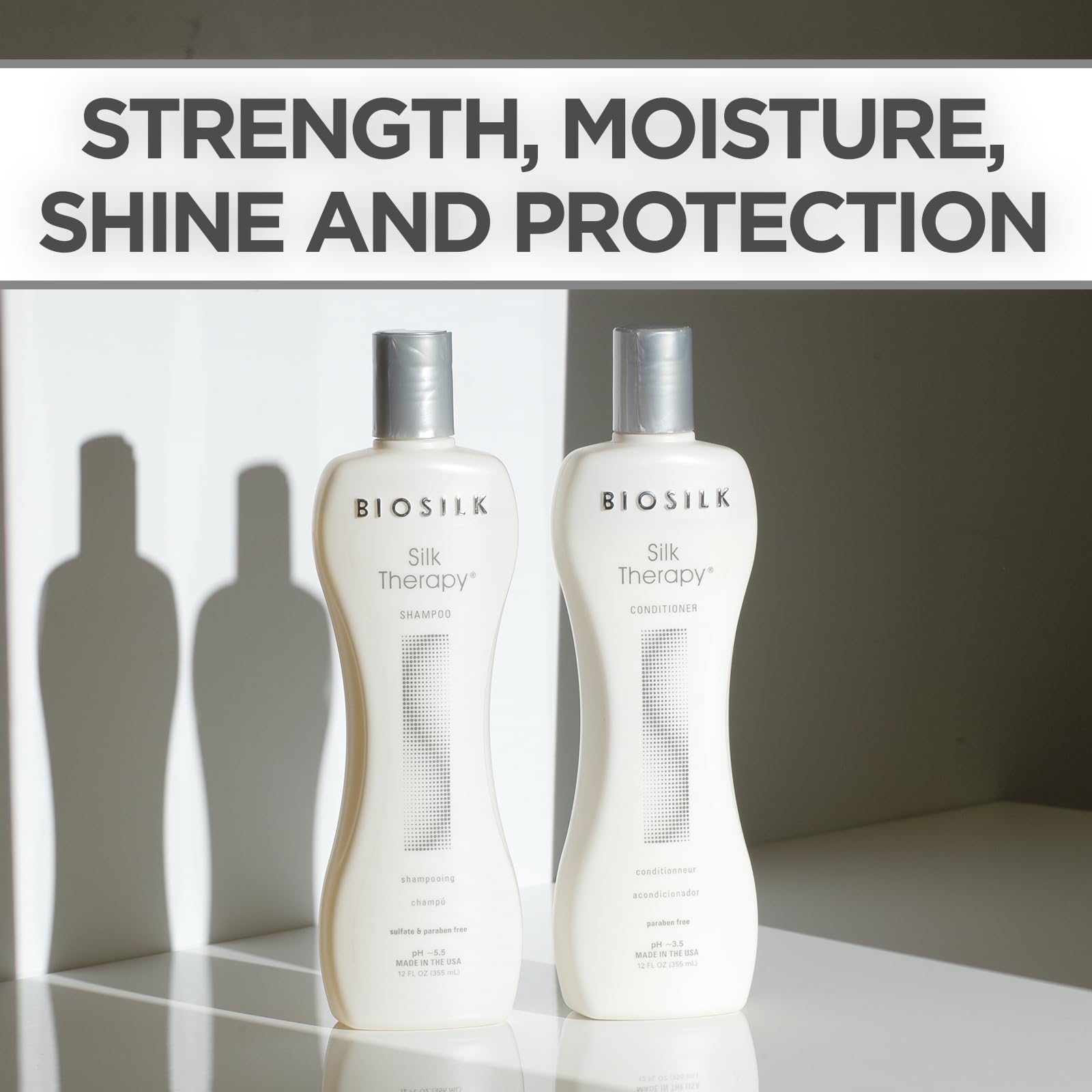 BioSilk Silk Therapy Après-Shampoing: bouteille premium, hydratation et démêlage facilités.