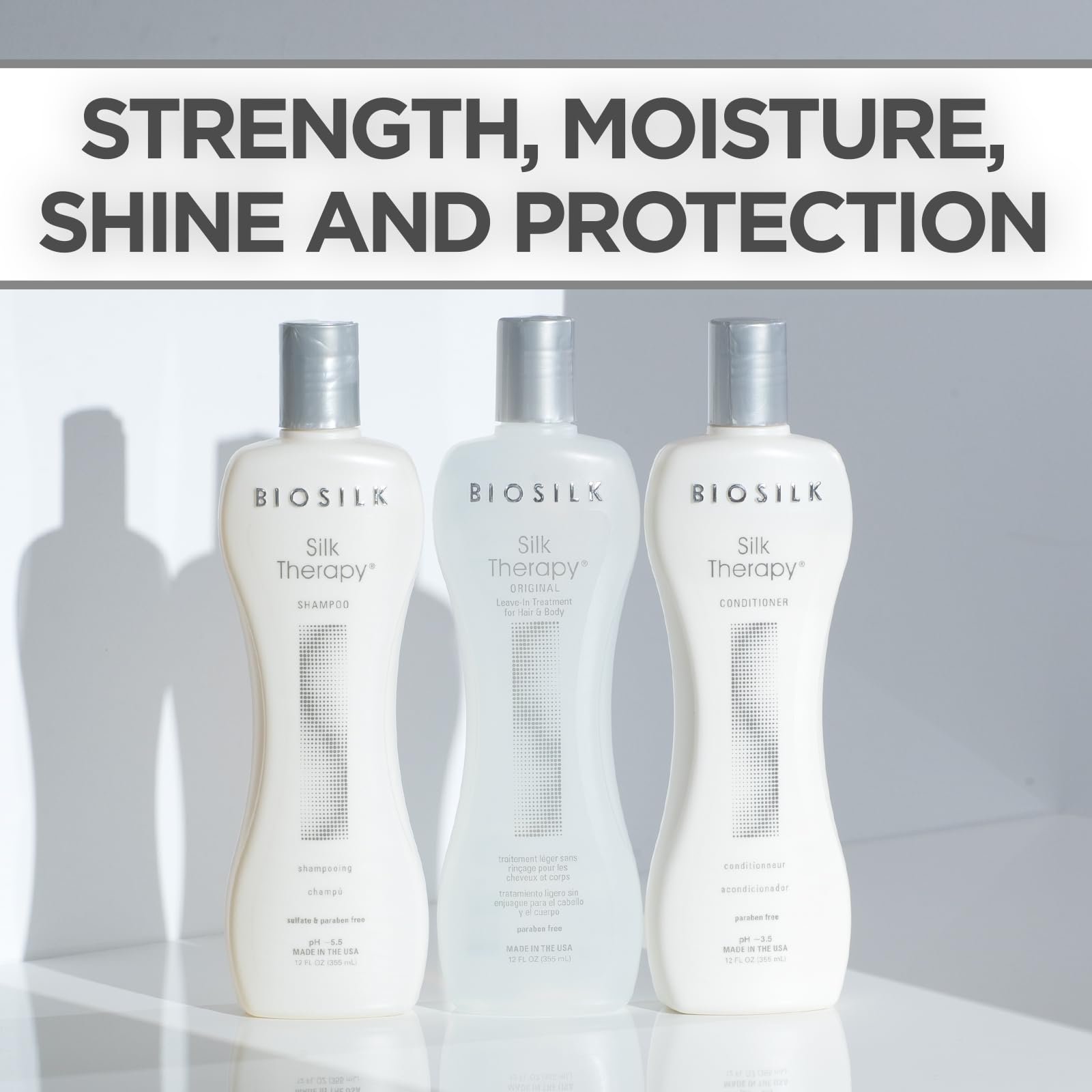 BioSilk Silk Therapy Conditioner : flacon, nourrissant léger et démêlage facilité.