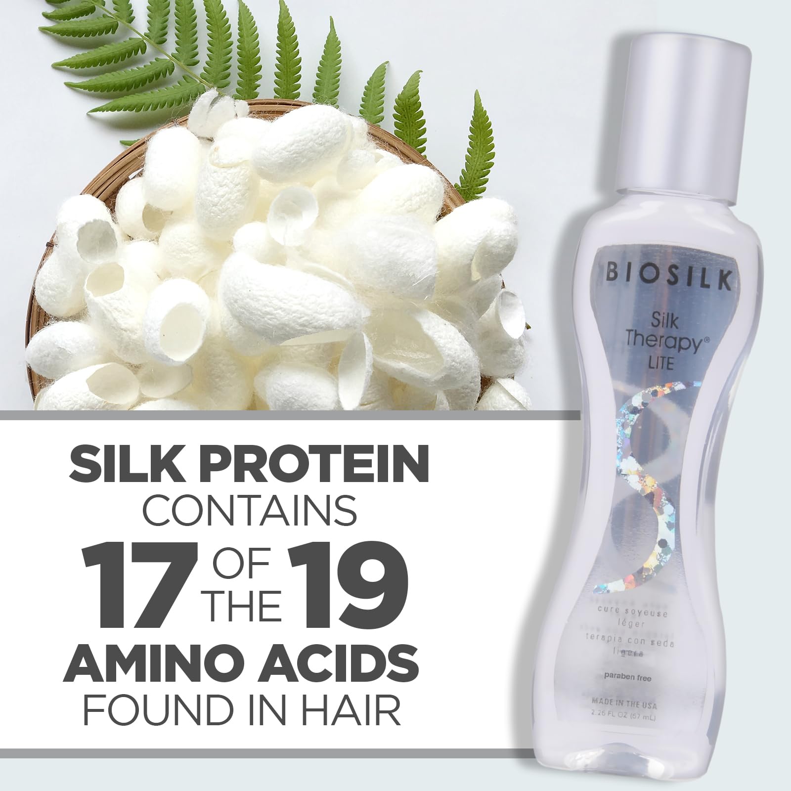 BioSilk Silk Therapy Lite: etiquette soignée, produit sûr pour cheveux fins.