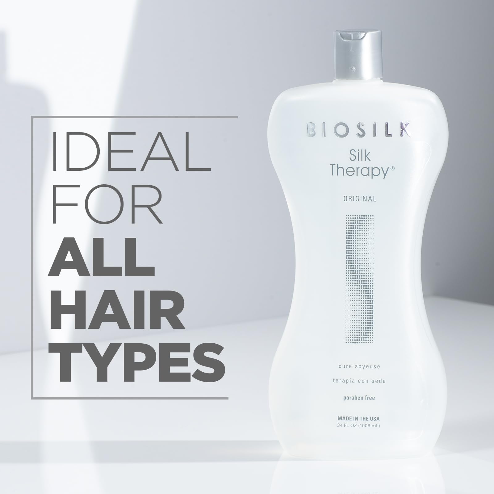 BioSilk Silk Therapy Original – présentation en salon, soin capillaire polyvalent.