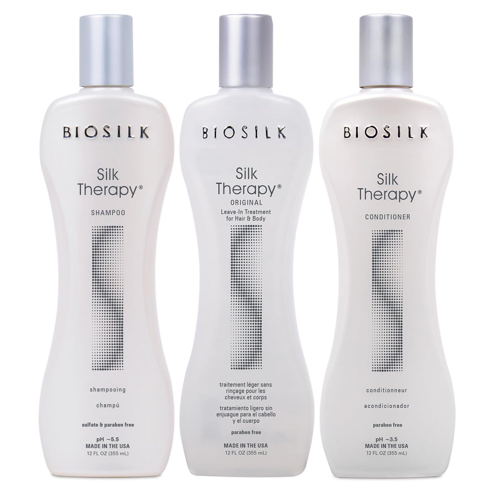 BioSilk Silk Therapy Shampoo : bouteille, nettoyage en douceur et brillance pour tous types de cheveux.