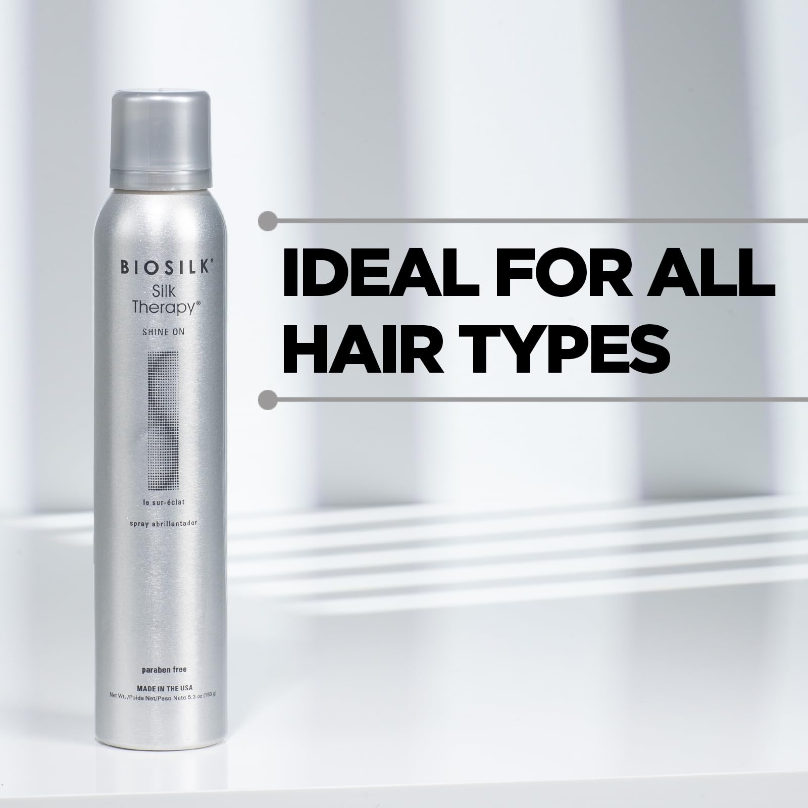 BioSilk Silk Therapy Shine On, texture-silky visible donnant un toucher doux.
