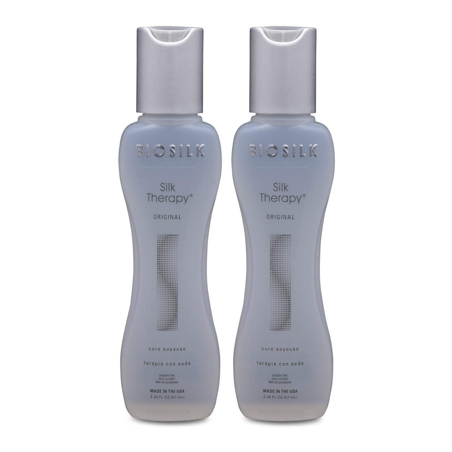 BioSilk – bouteille traitement réparateur à base de soie, texture légère et nourrissante.