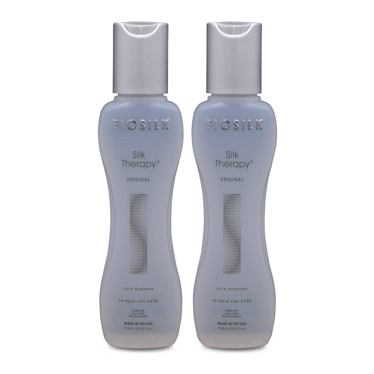 BioSilk – bouteille traitement réparateur à base de soie, texture légère et nourrissante.