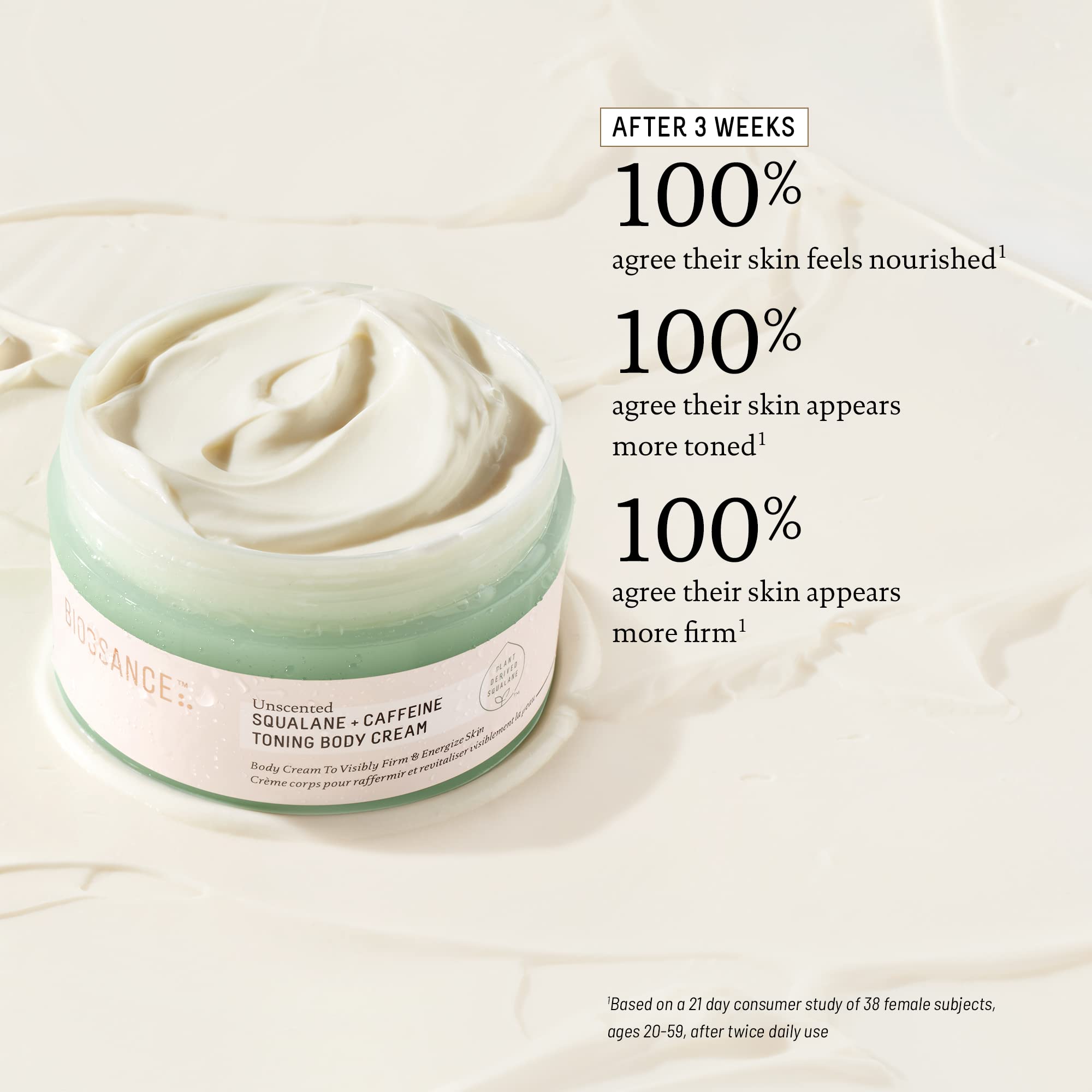 BIOSSANCE Crème tonifiante – application ciblée sur les cuisses, fermeté potentielle.