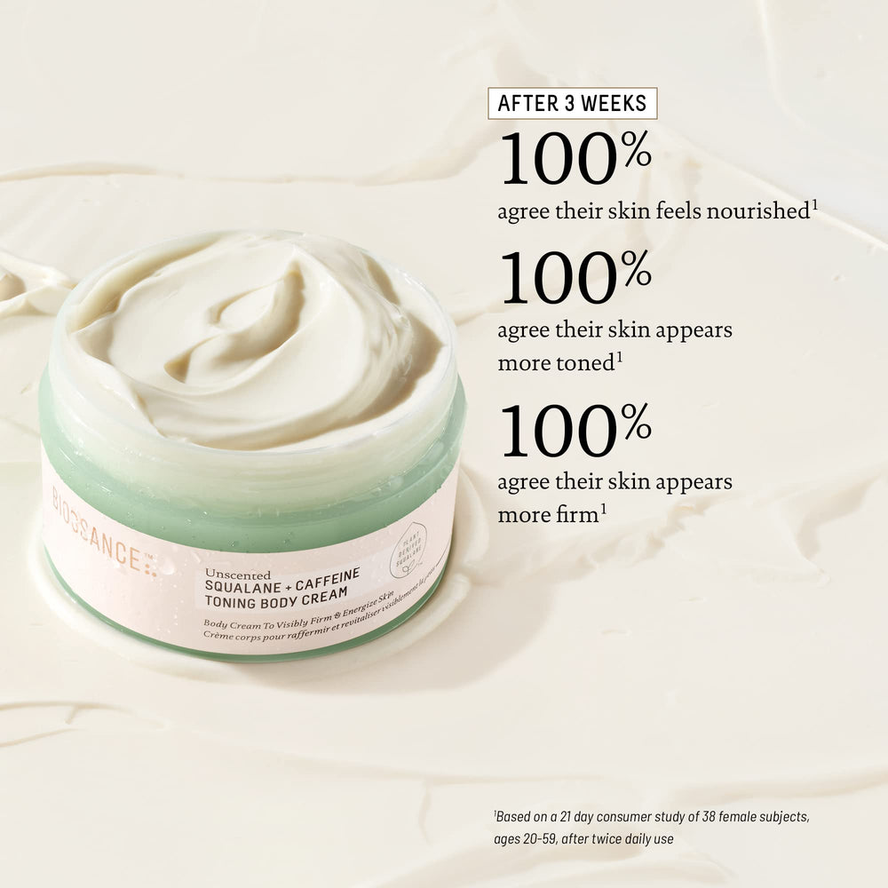 BIOSSANCE Crème tonifiante – application ciblée sur les cuisses, fermeté potentielle.