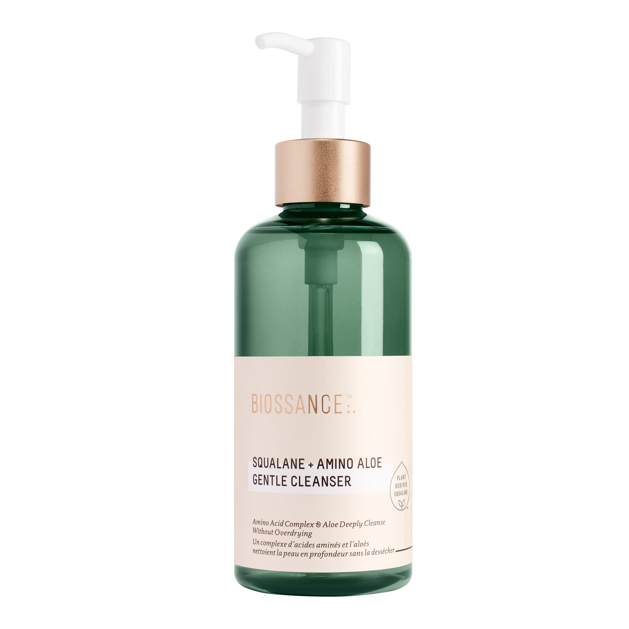 BIOSSANCE Squalane + Amino Aloe – flacon qui verse, hydratation légère et nettoyage en douceur.