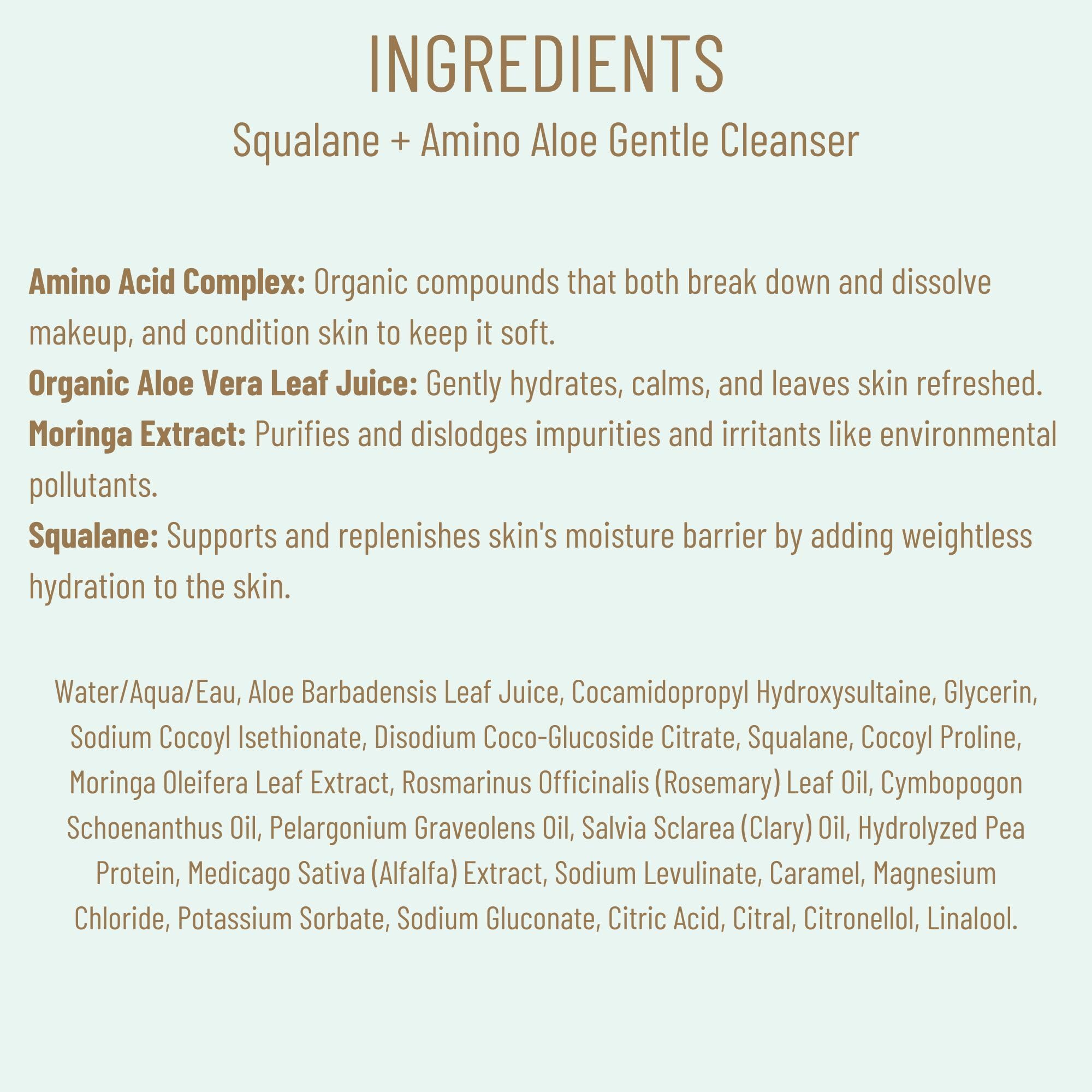 BIOSSANCE Squalane + Amino Aloe – résultat frais, peau lumineuse prête pour soins et maquillage.