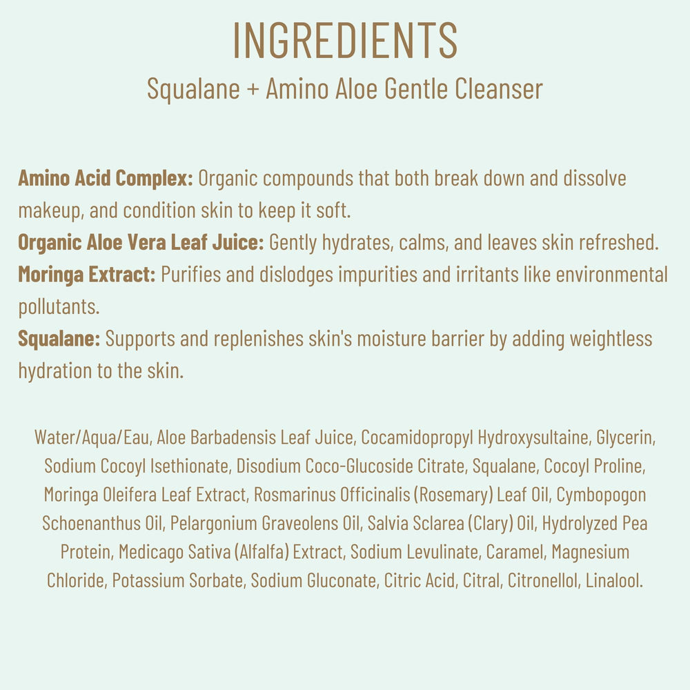 BIOSSANCE Squalane + Amino Aloe – résultat frais, peau lumineuse prête pour soins et maquillage.