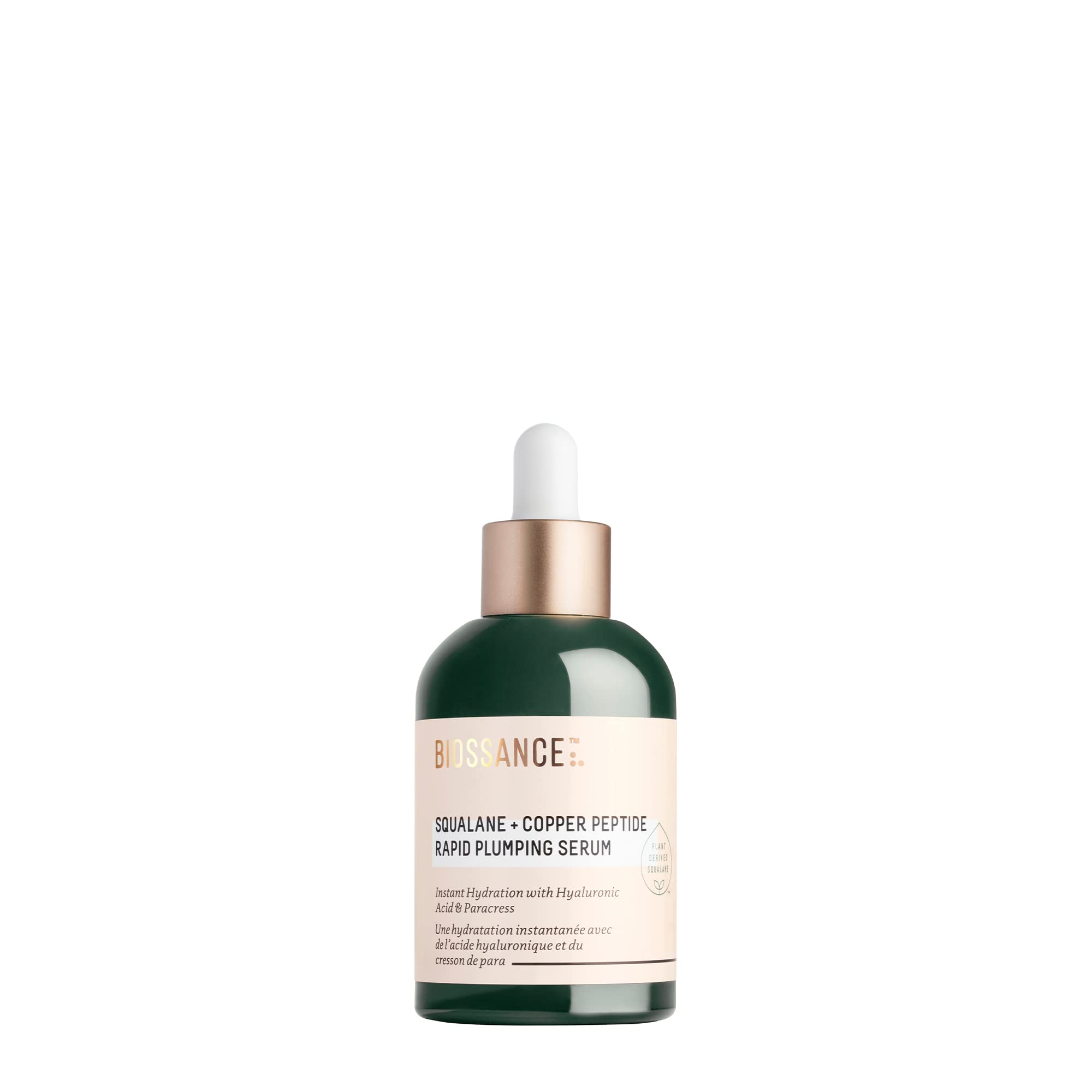 BIOSSANCE – bouteille ouverte du sérum, hydratation rapide prête à l’emploi.