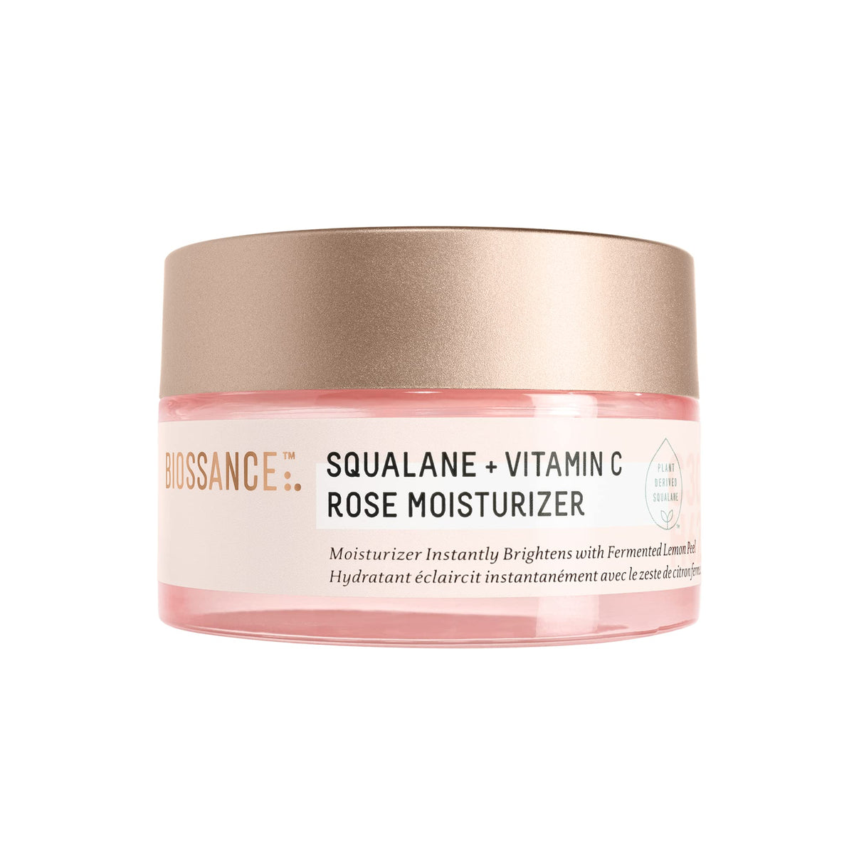 BIOSSANCE Squalane + Vitamin C Rose bouteille soin visage, hydratation lumineuse