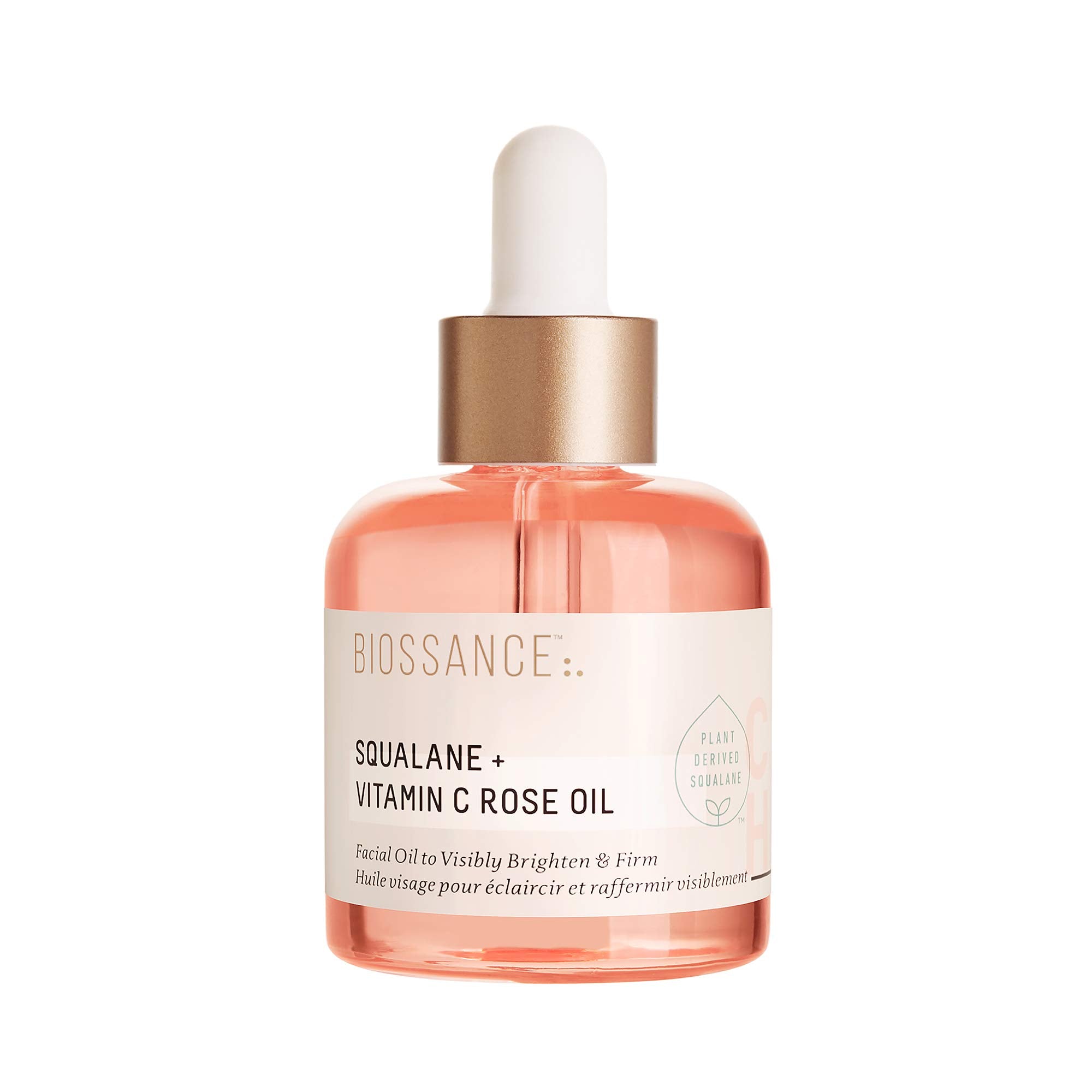 BIOSSANCE Squalane + Vitamine C Rose – bouteille lumineuse pour un éclat immédiat.