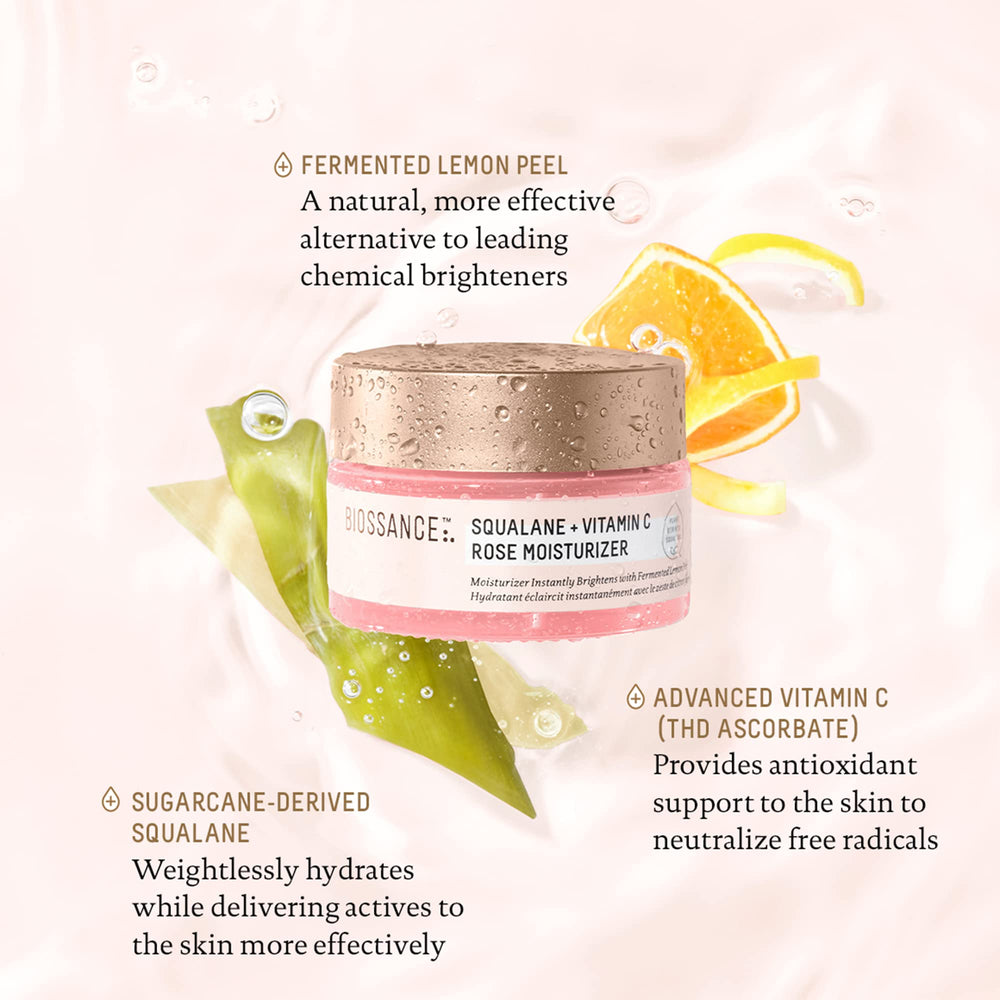 BIOSSANCE Squalane + Vitamin C Rose effet éclat teint uniforme
