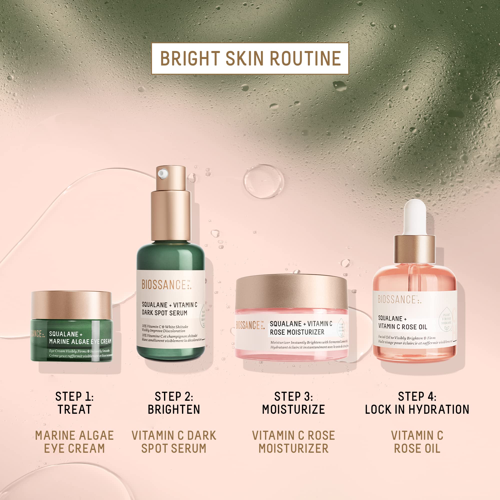 BIOSSANCE Squalane + Vitamin C Rose packaging élégant, flacon pratique