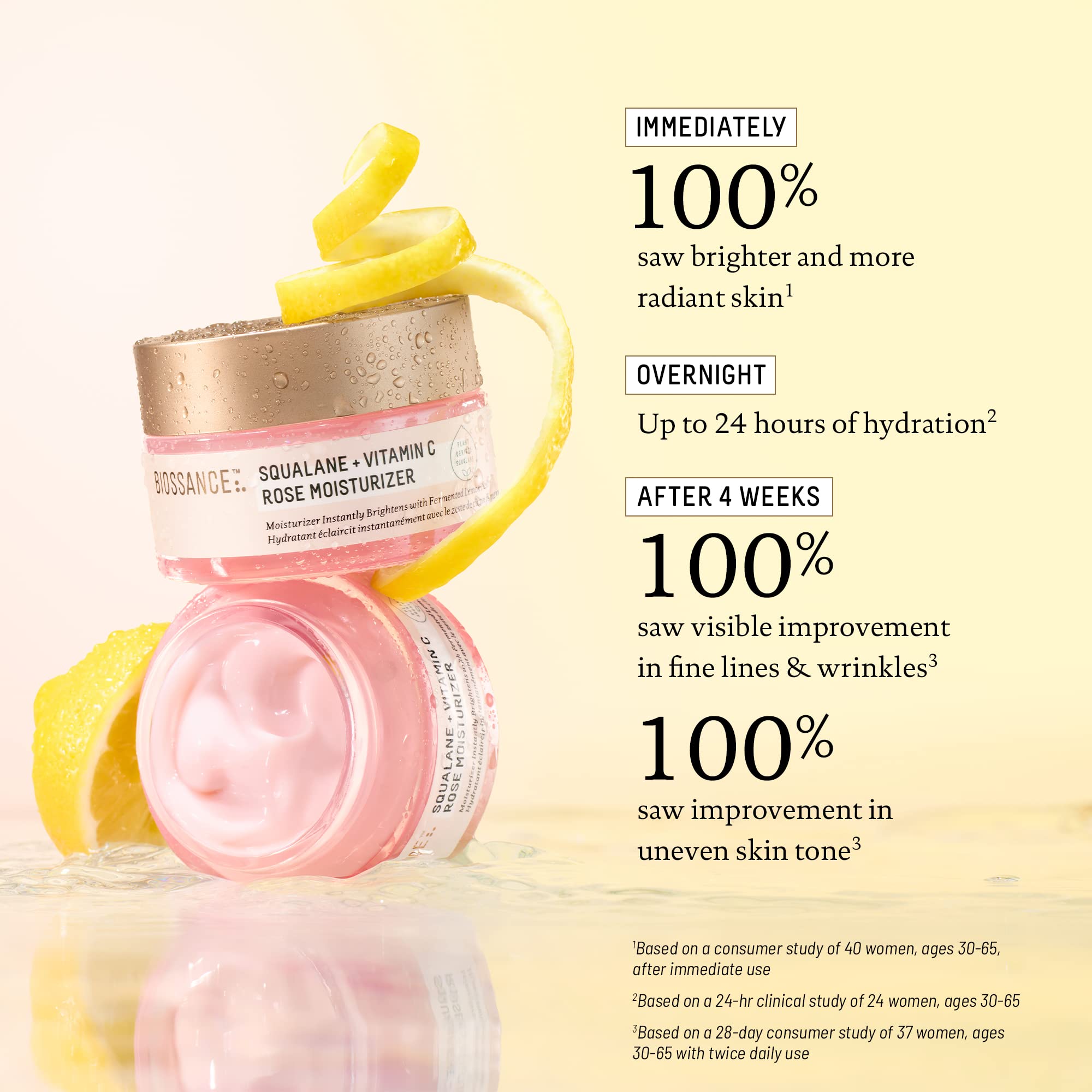 BIOSSANCE Squalane + Vitamin C Rose texture crème légère, hydratation durable