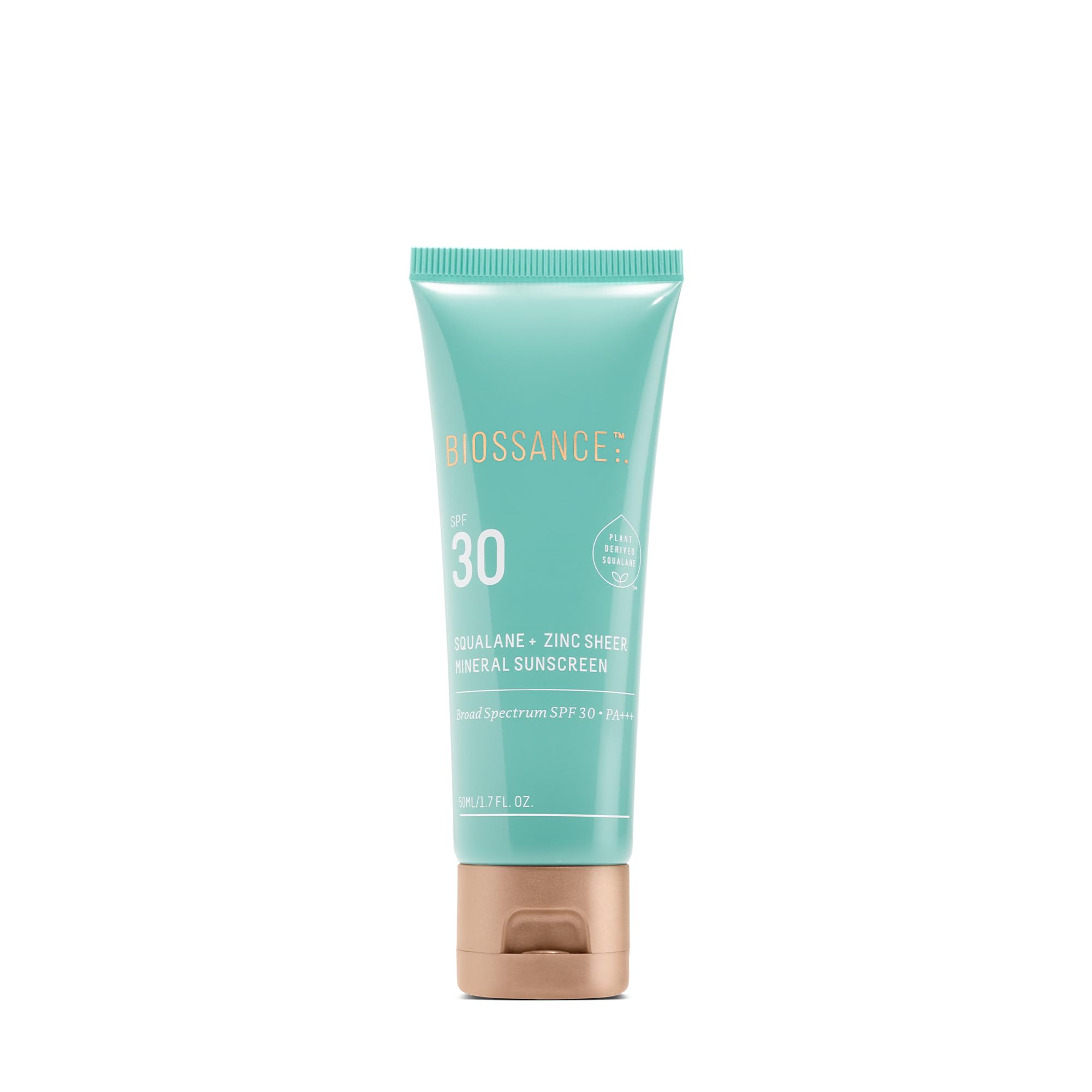 Biossance Squalane Zinc crème solaire SPF30 sur visage, protection UV fiable.