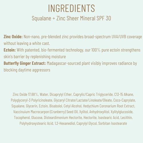 Biossance Squalane Zinc, protection UVA UVB, pollution et lumière bleue.