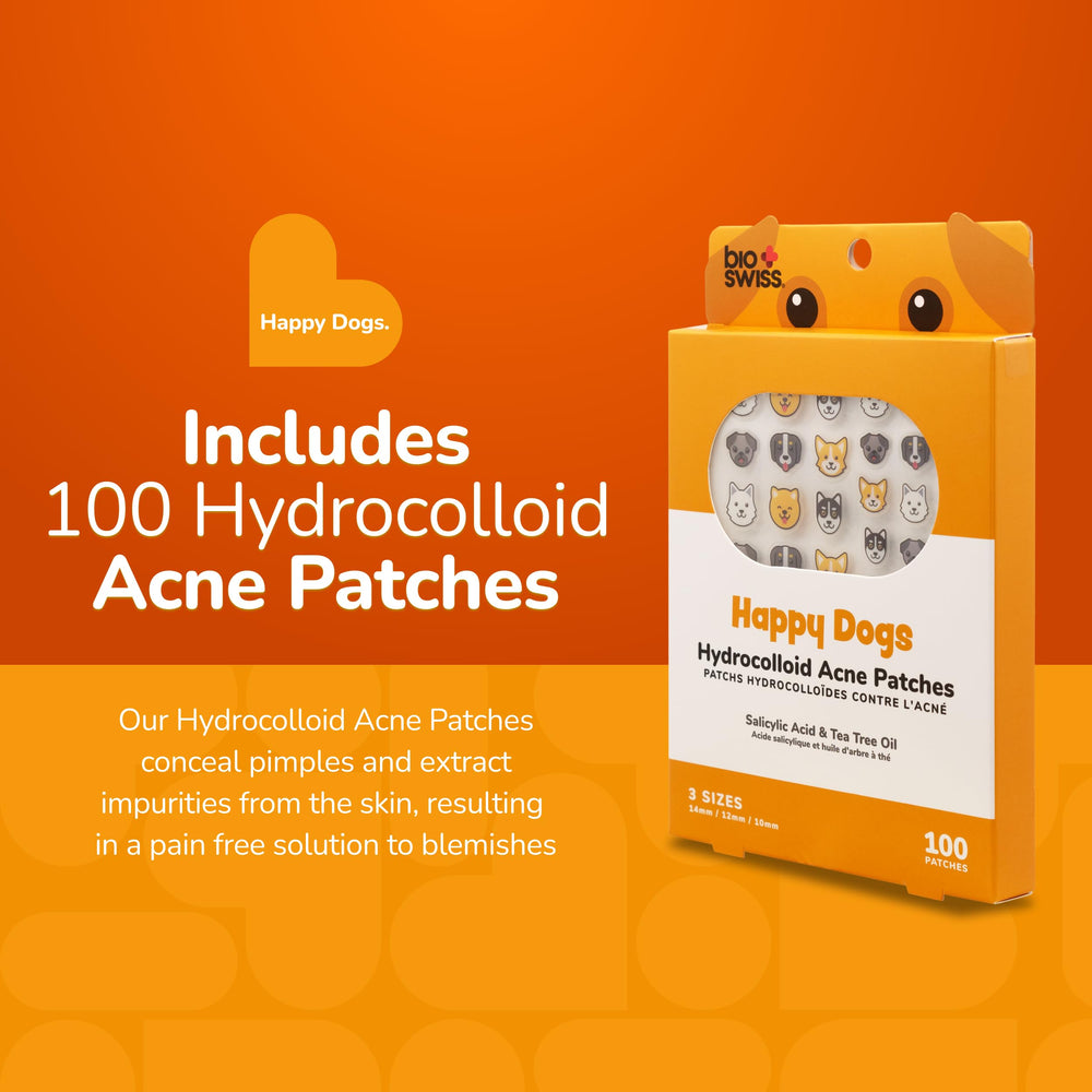 Gros plan sur les pansements hydrocolloïdes BioSwiss Happy Dog, absorption ciblée et protection autour des zones affectées.