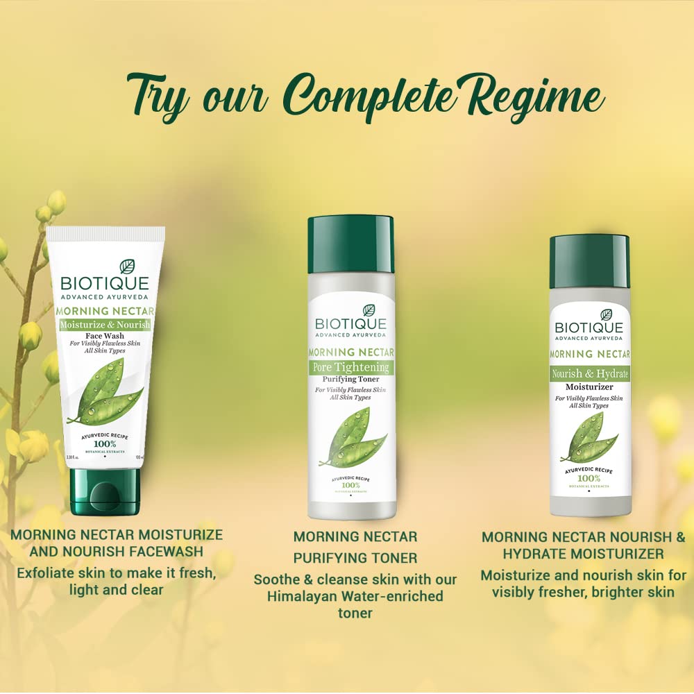 Biotique Morning Nectar usage quotidien matin visage.