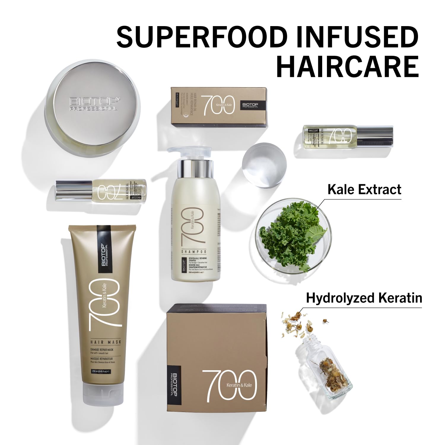 Biotop Professional 700 Kératine + Kale, ingrédients clés kératine et vitamine E