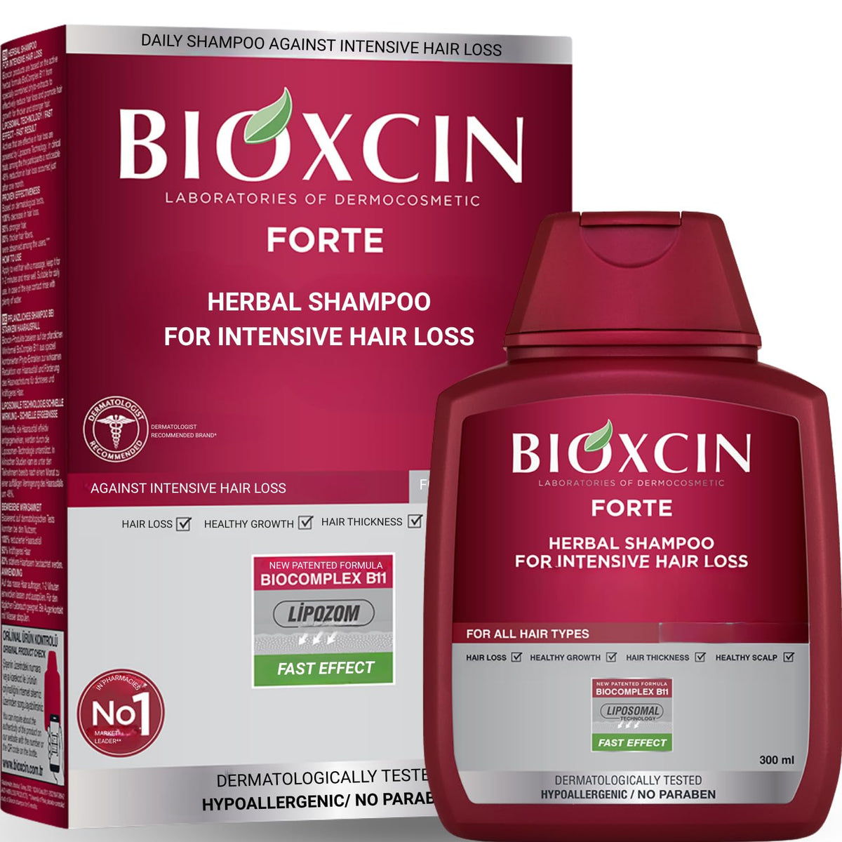 BIOXCIN Shampooing: bouteille rouge, soin capillaire quotidien doux pour cuir chevelu sensible.