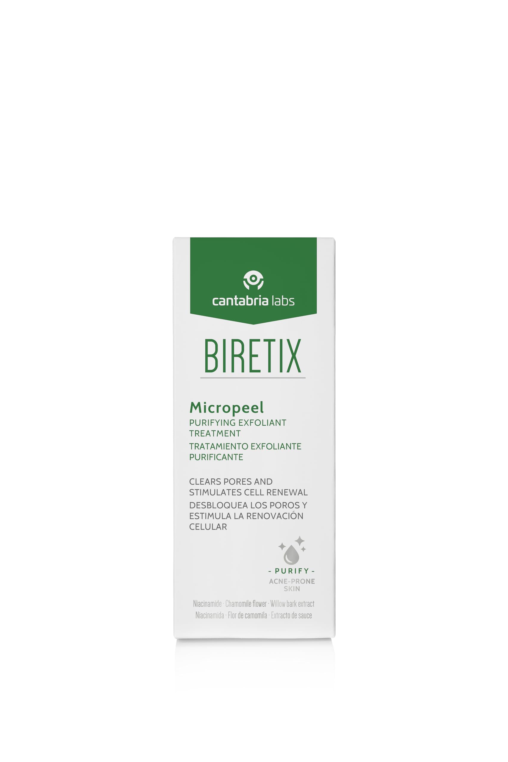 Texture crème lisse de Biretix Micropeel pour une application douce et agréable.