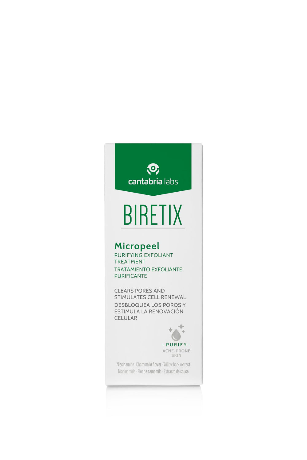 Texture crème lisse de Biretix Micropeel pour une application douce et agréable.
