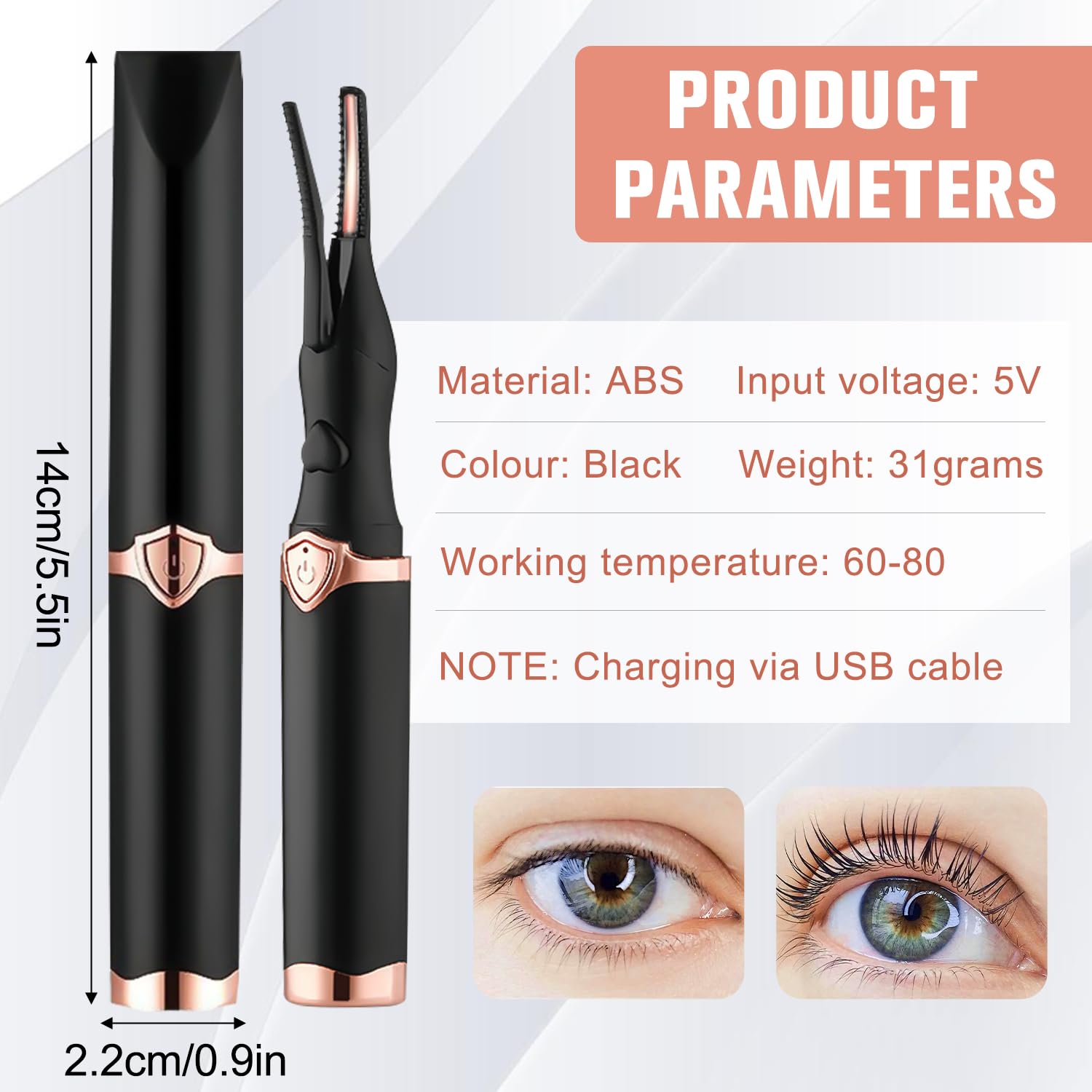 Birunwer curleur cils électrique au design sobre et élégant, facile à ranger.