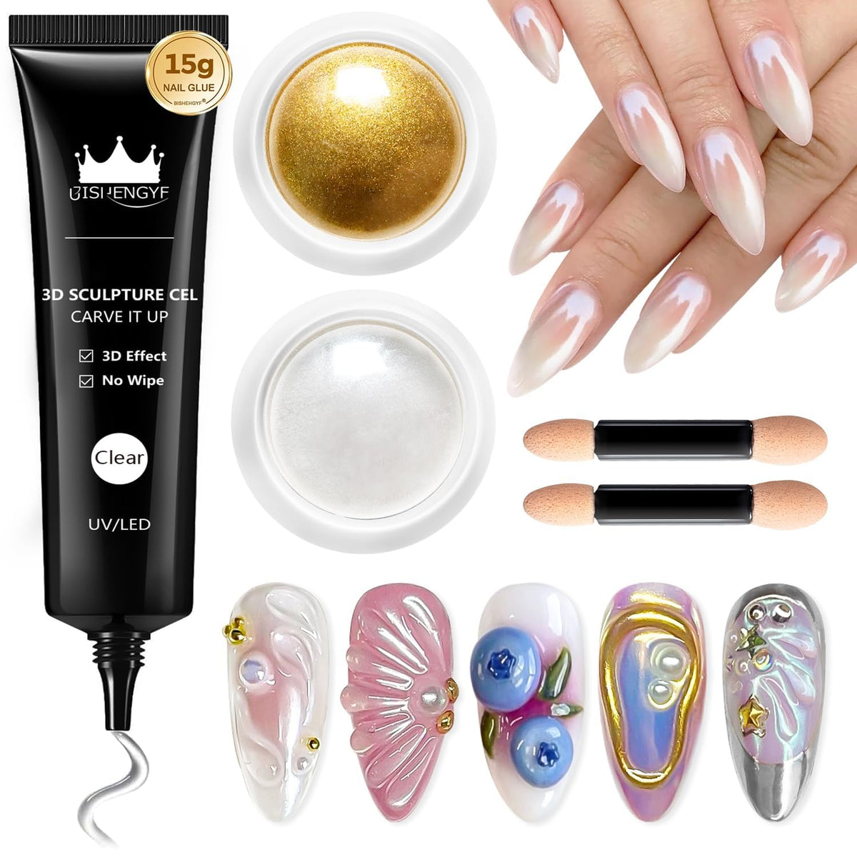 BISHENGYF gel 3D pour ongles, kit complet, création durable et précise