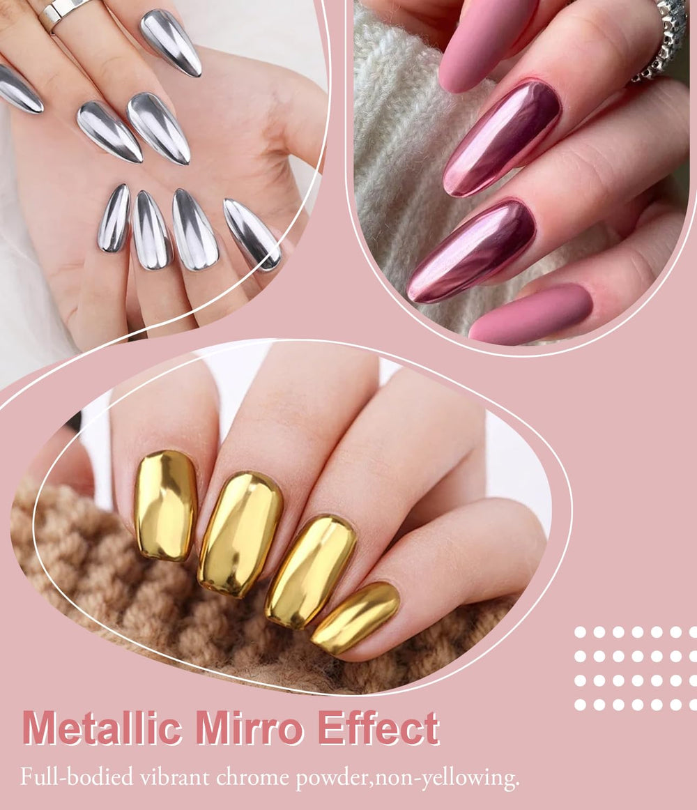 Poudre chrome or holographique BISHENGYF avec reflets multichromiques