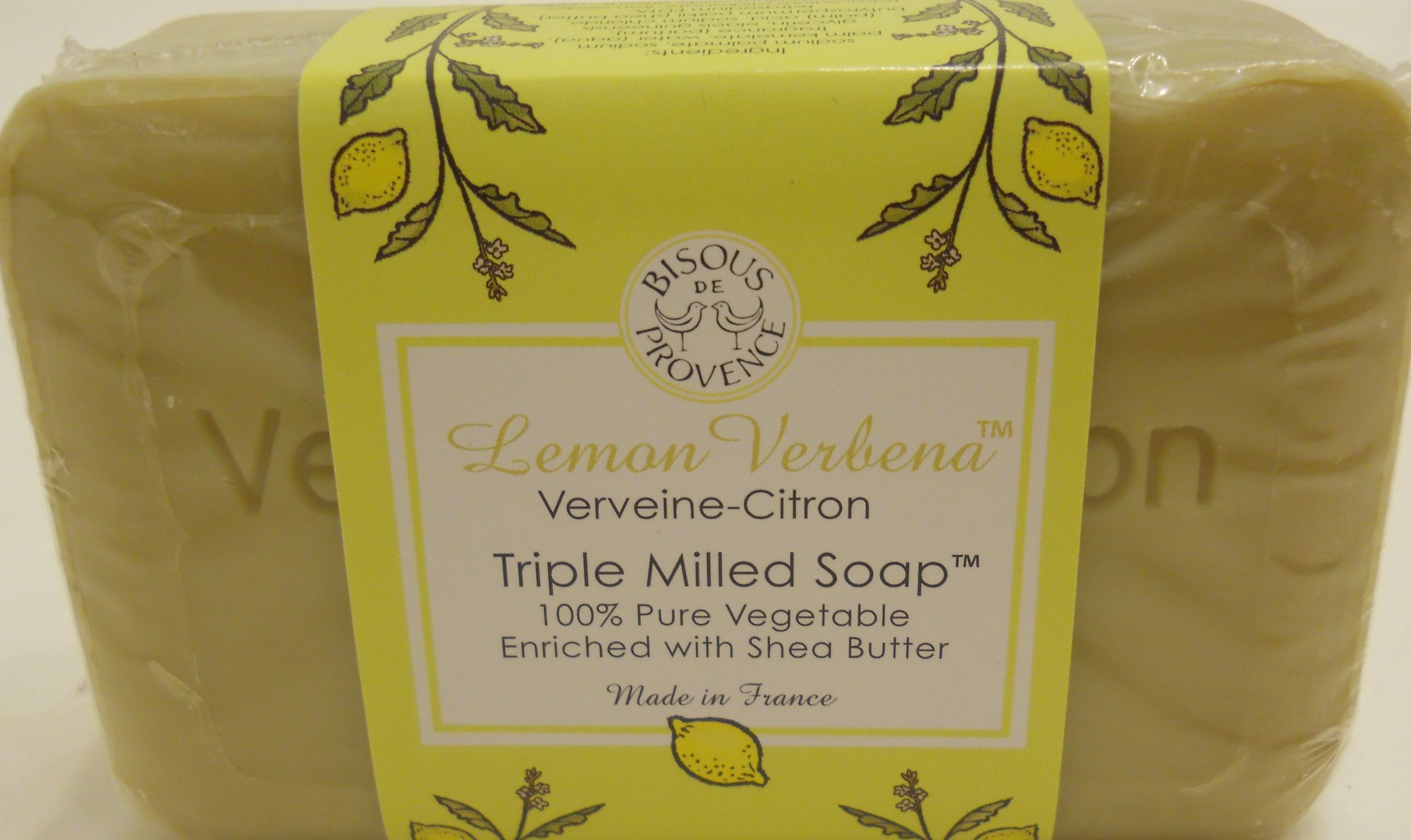 Savon verveine citron Bisous De Provence, texture riche et lavage doux.