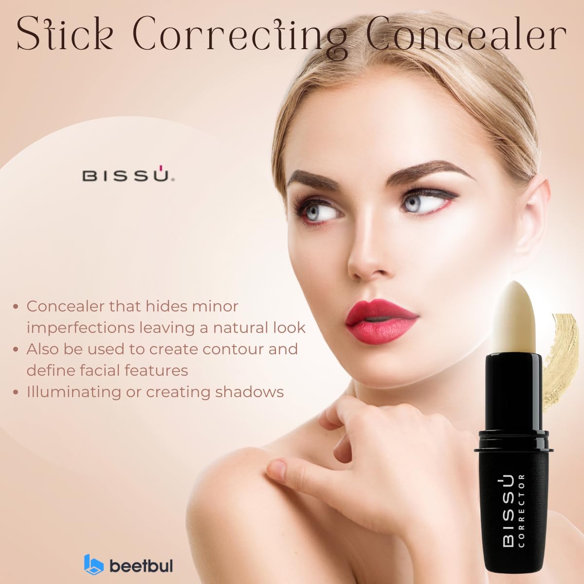 Utilisation nomade du correcteur-stick Bissú pour contouring précis et lumière subtile.