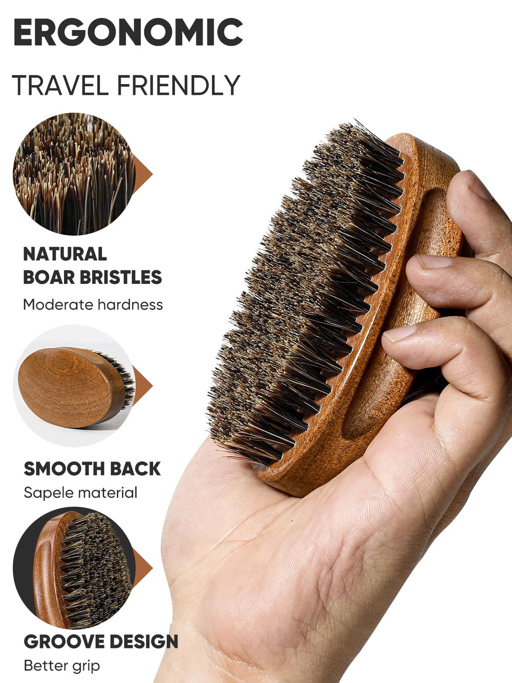 Bituemly brosse barbe avec manche en bois ergonomique pour une prise en main confortable.