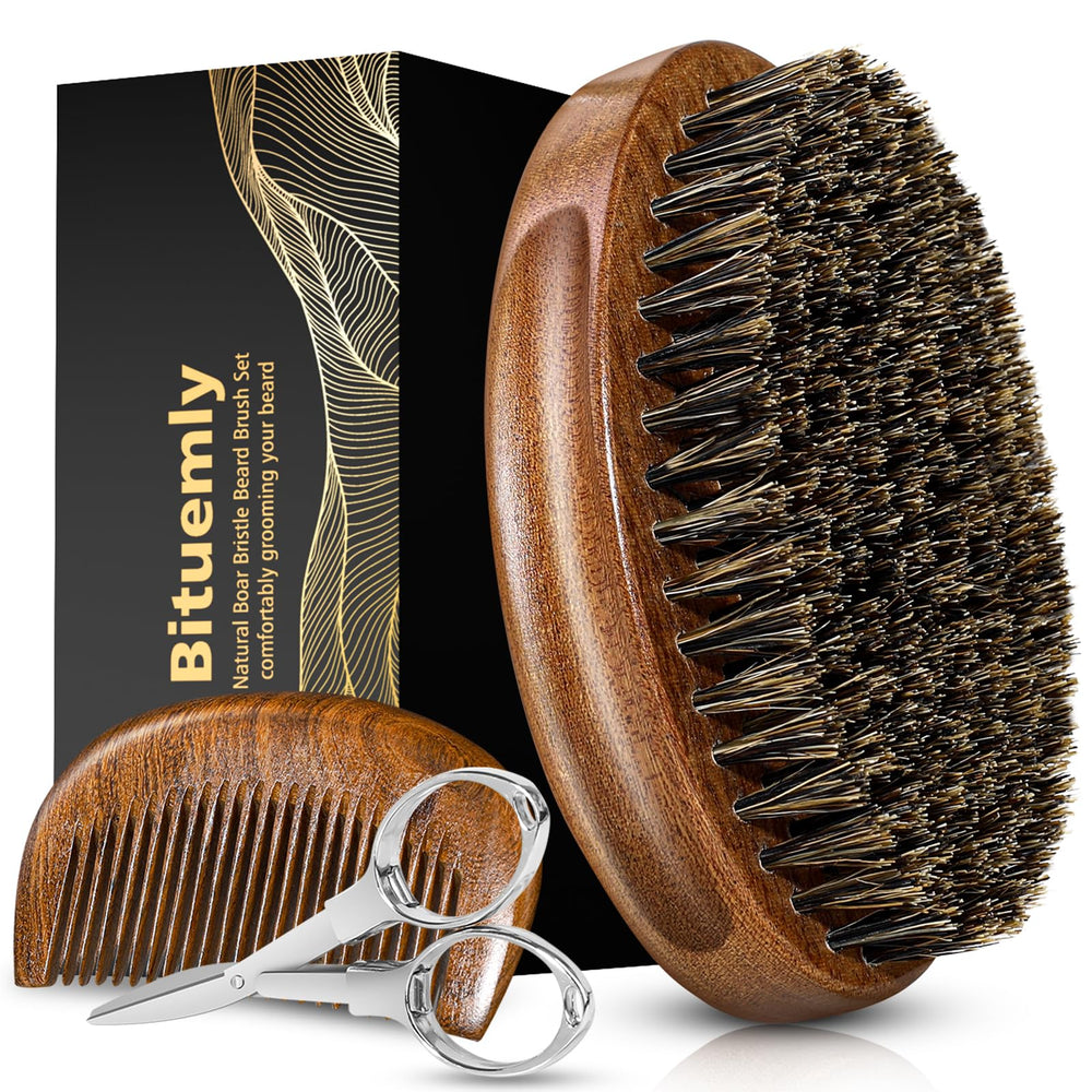 Bituemly brosse barbe avec poils de sanglier démêle sans tirer et réduit l’irritation.