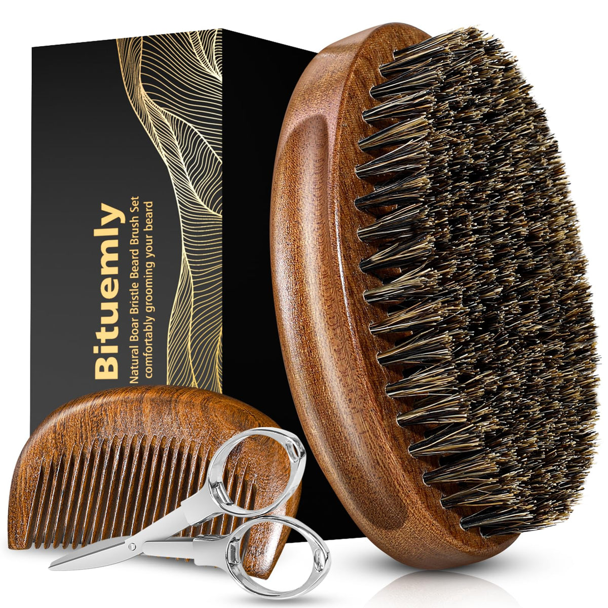 Bituemly brosse barbe avec poils de sanglier démêle sans tirer et réduit l’irritation.