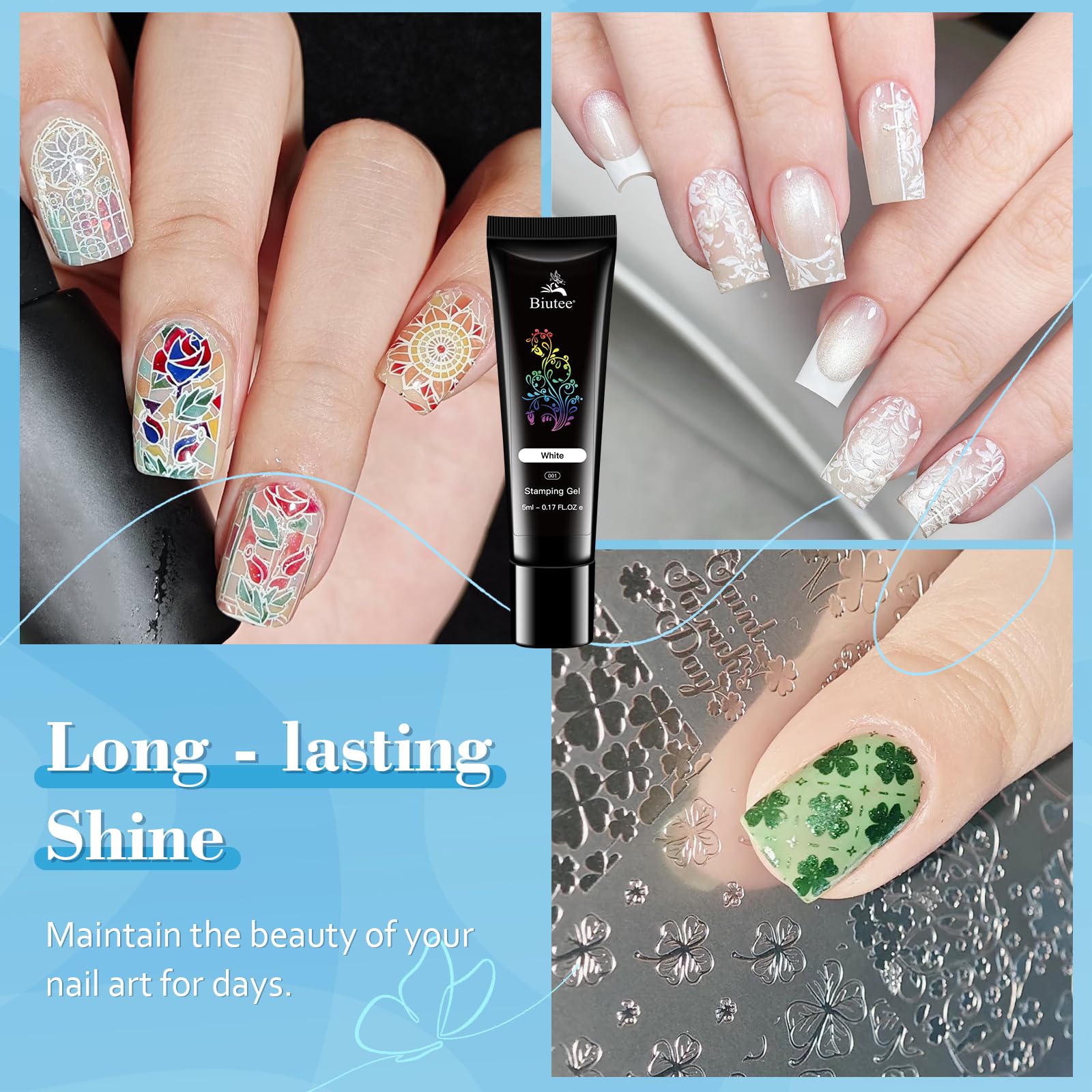 Biutee stamping gel polish after cure yields long-lasting glossy finish