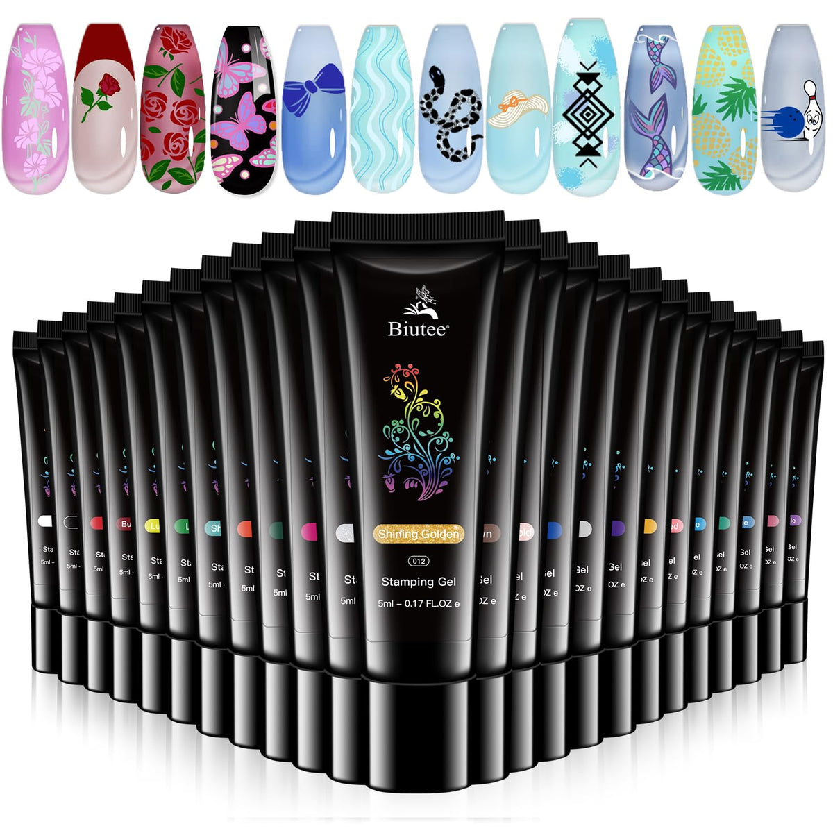 Biutee Vernis Gel Stamper avec palette complète de 24 couleurs pour les ongles