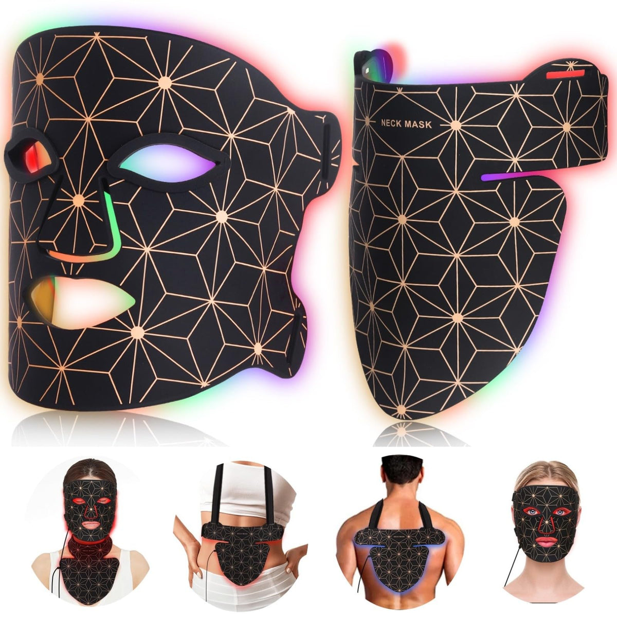 Biufish masque led rouge-visage-cou pour revitaliser la peau et le cou