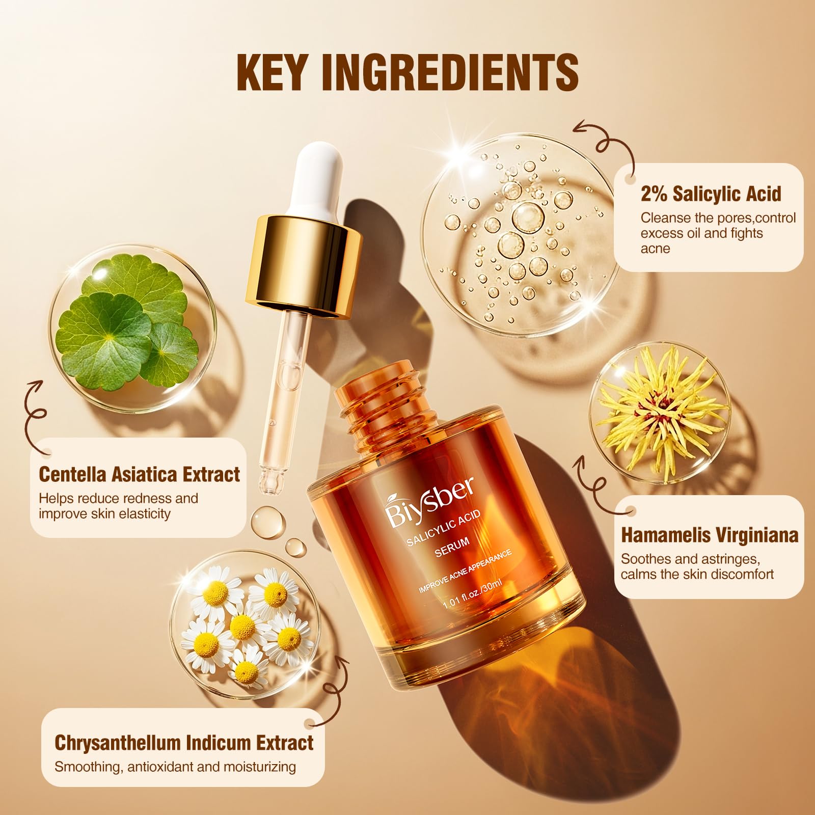BIYSBER Sérum acide salicylique 2% – hydratation légère pour peau sensible.